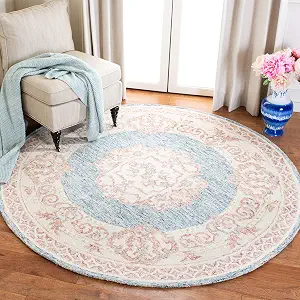 Safavieh Aubusson Collection 6' Round Area Rug, Blue & Pink, Handmade Wool