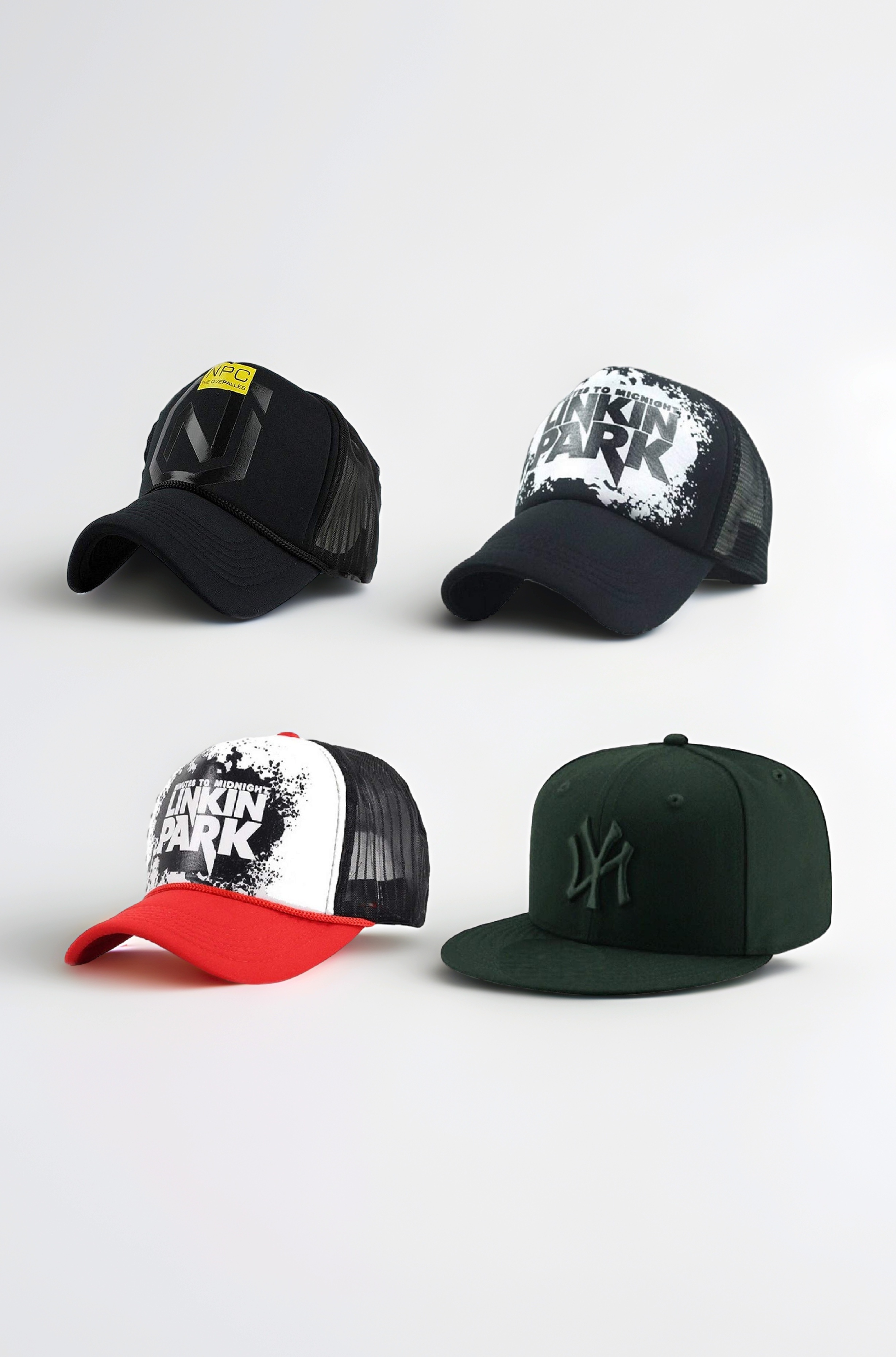 Men's Linkin Park & NPC Printed Halfnet Caps(Pack of 4 Caps), Free Size