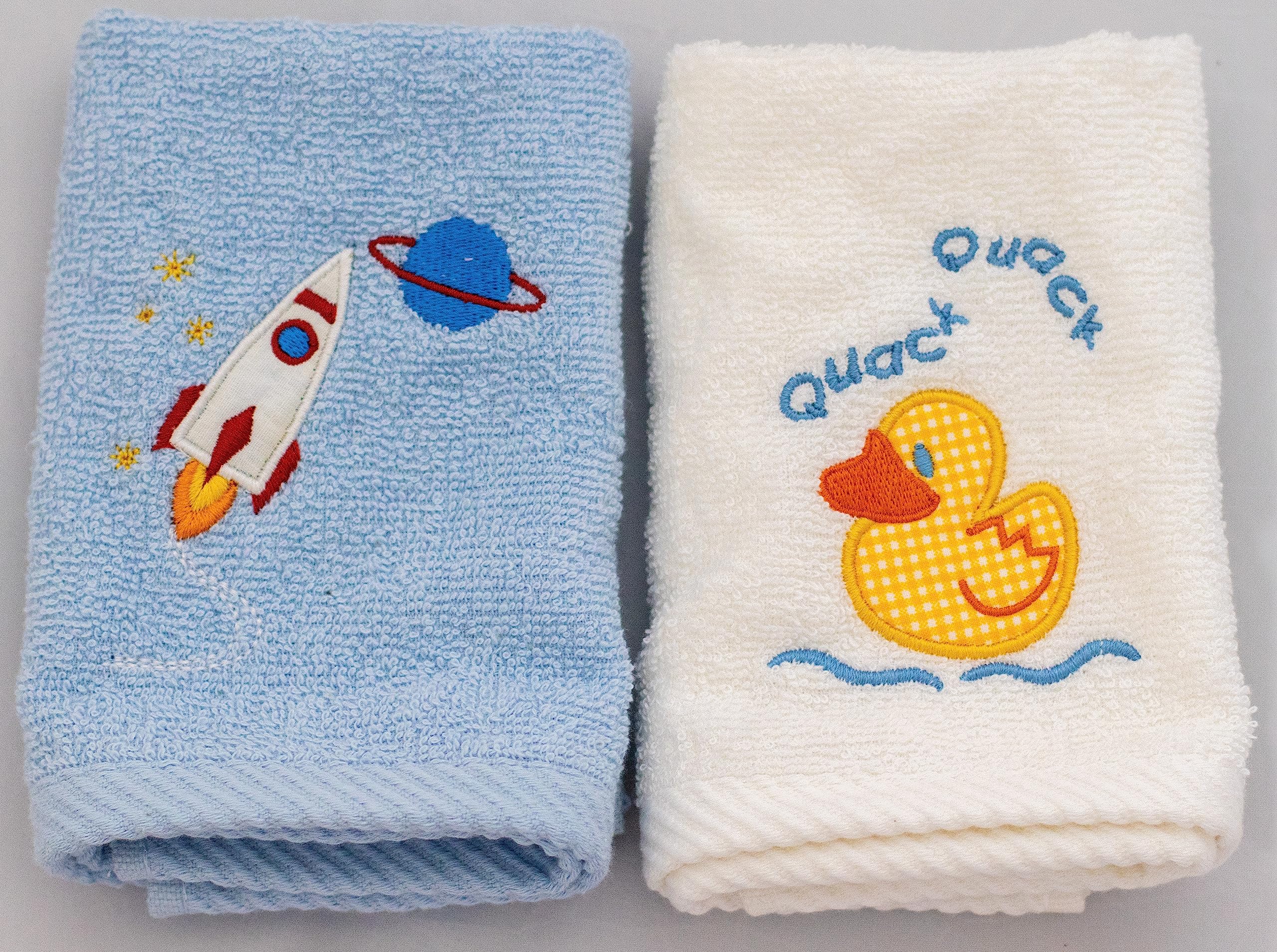 Lex's Linens Rocket & Duck Pack Of 2 Kids Facecloth (1 Of Each) (Rocket & Duck)