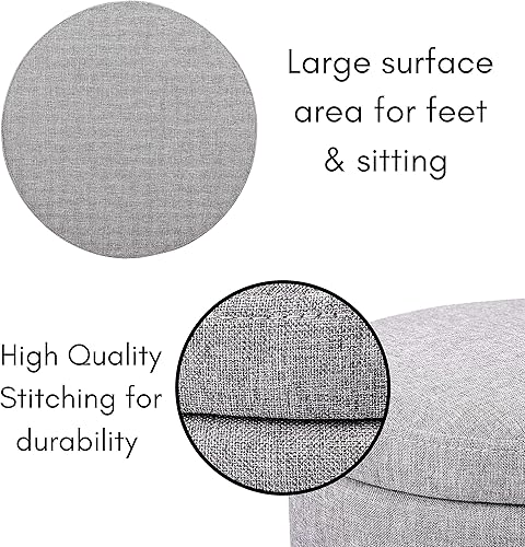Miniatura 8 de BIRDROCK HOME Taburete otomano de almacenamiento de lino gris con base de patas de metal negro, reposapiés acolchado suave y compacto, reposapiés