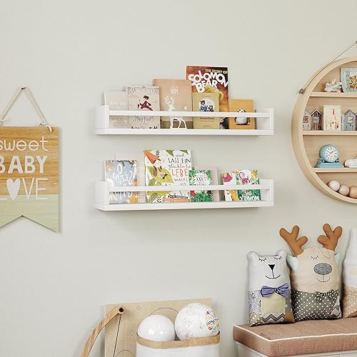 Miniatura 4 de Onlysky Juego de 4 estanterías infantiles montadas en la pared, estantes flotantes blancos para libros de guardería, construcción de madera