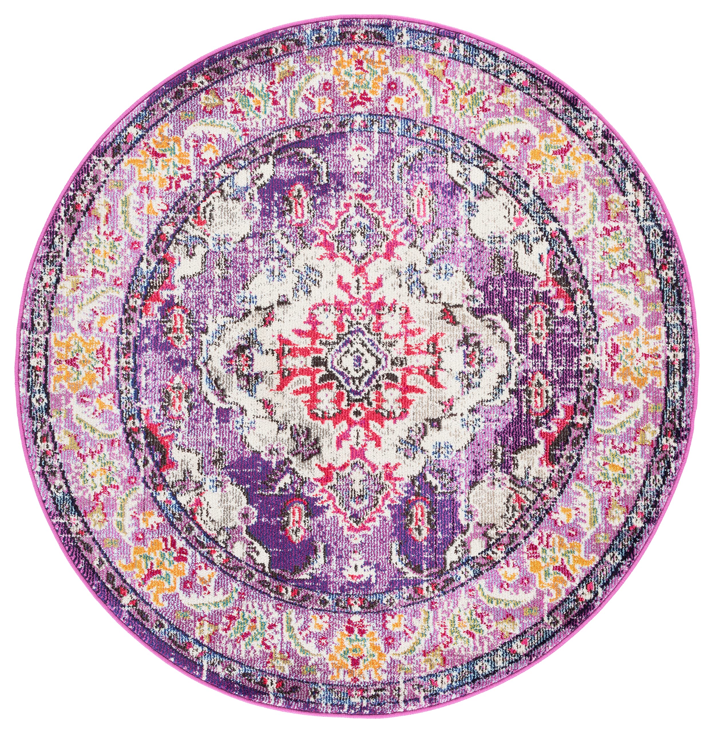 SAFAVIEH Boho Teppich für Wohnzimmer, Esszimmer, Schlafzimmer - Monaco Collection, Kurzer Flor, Violett und Fuchsia, 120 x 120 cm