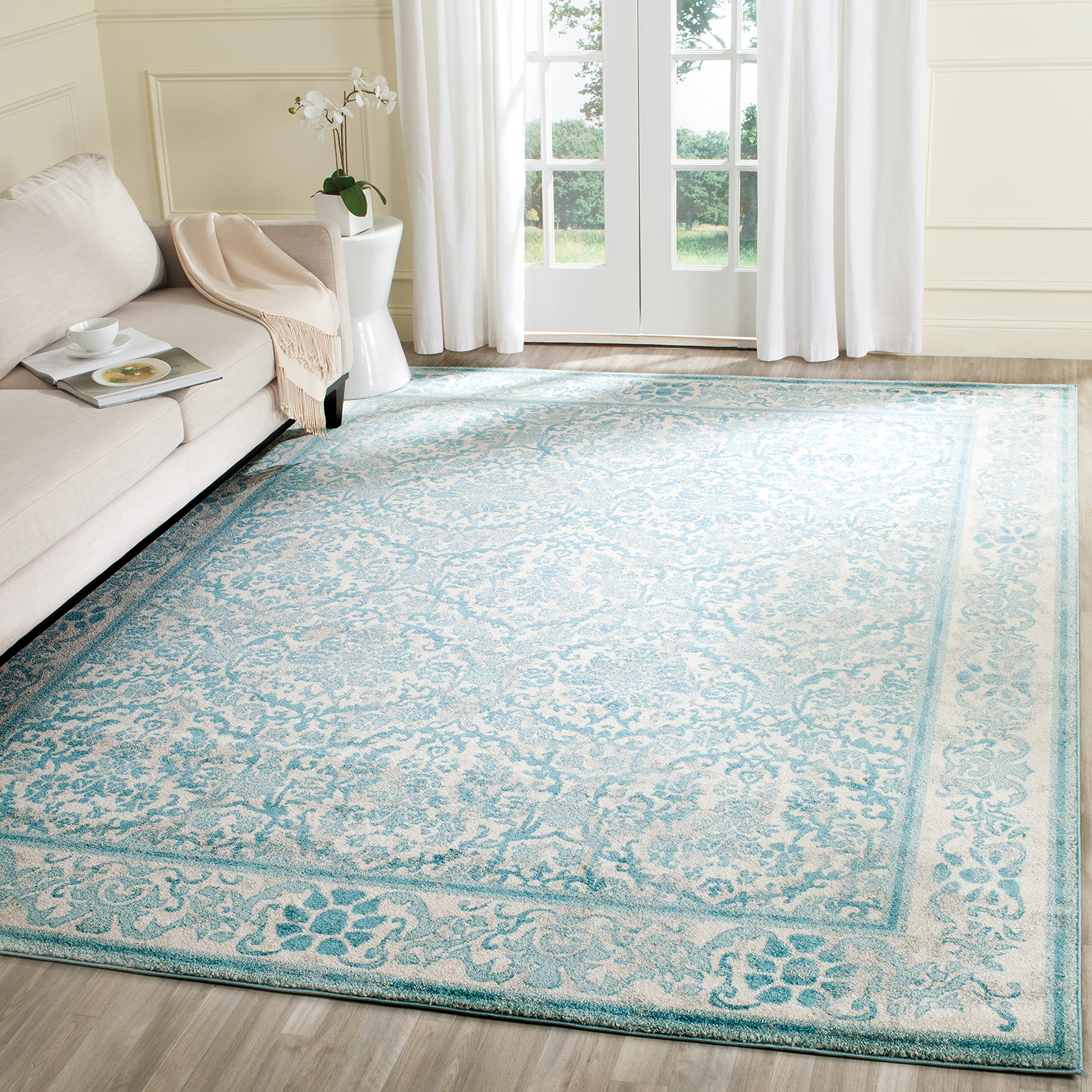 Safavieh Evoke Tappeto Passatoia In Polipropilene, Resistente Alle Macchie, Facile Da Pulire, Ideale Per Ingresso E Corridoio, Ivory E Azzurro, Cm 66x274