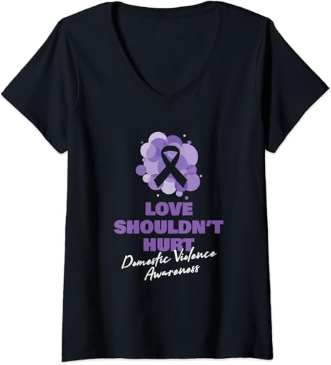 Womens Love Shouldnt Hurt - Domestic Violence Awareness - Ribbon V-Neck