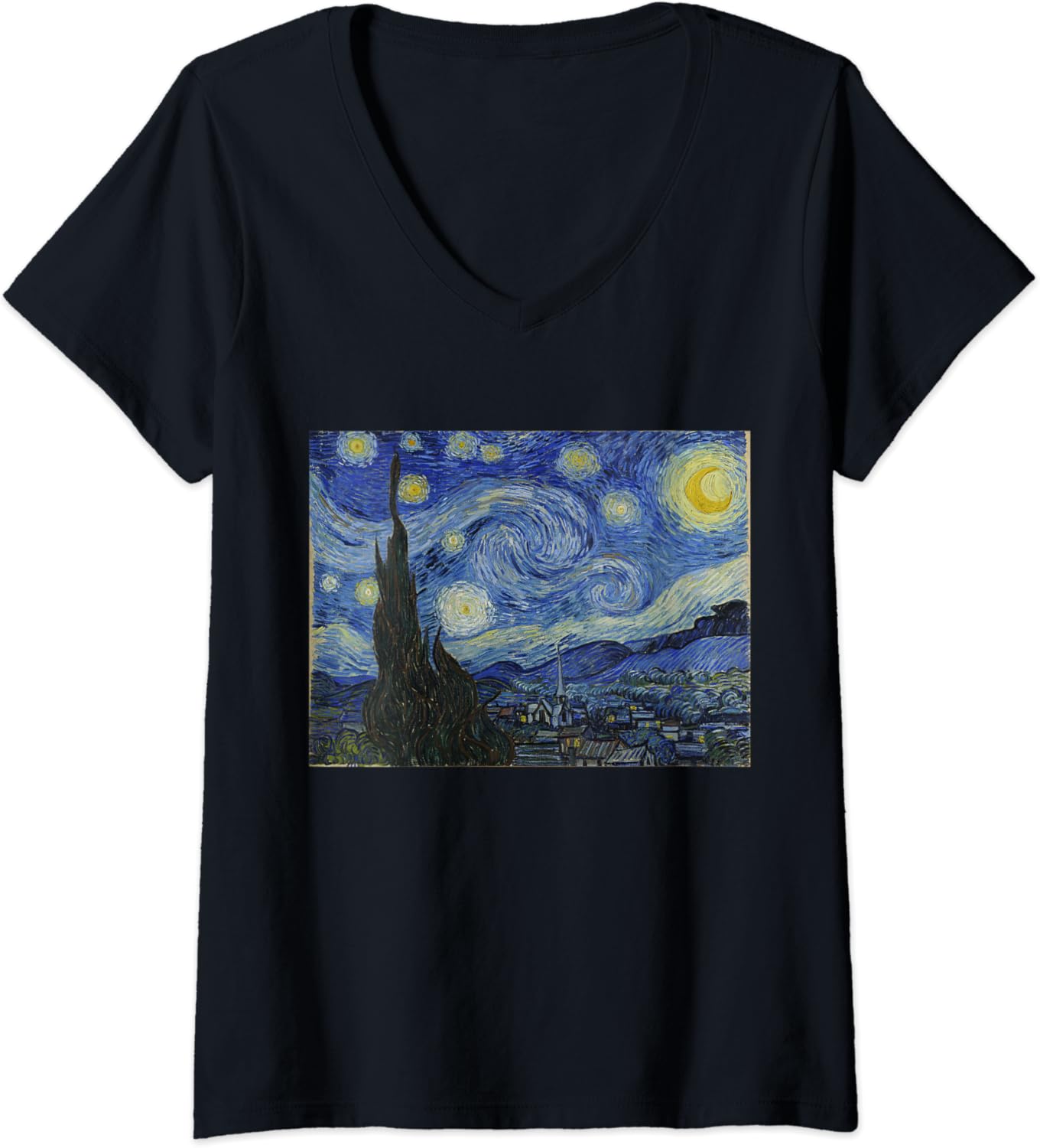 Womens Vincent Van Gogh’s Starry Night V-Neck T-Shirt : Amazon.co.uk