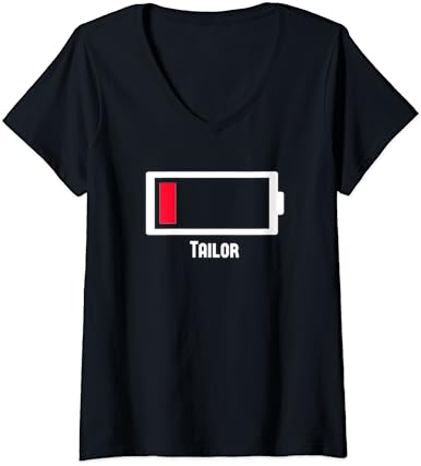 Womens Humorous Low Battery Occupation Job Work Tailor V-Neck T-Shirt