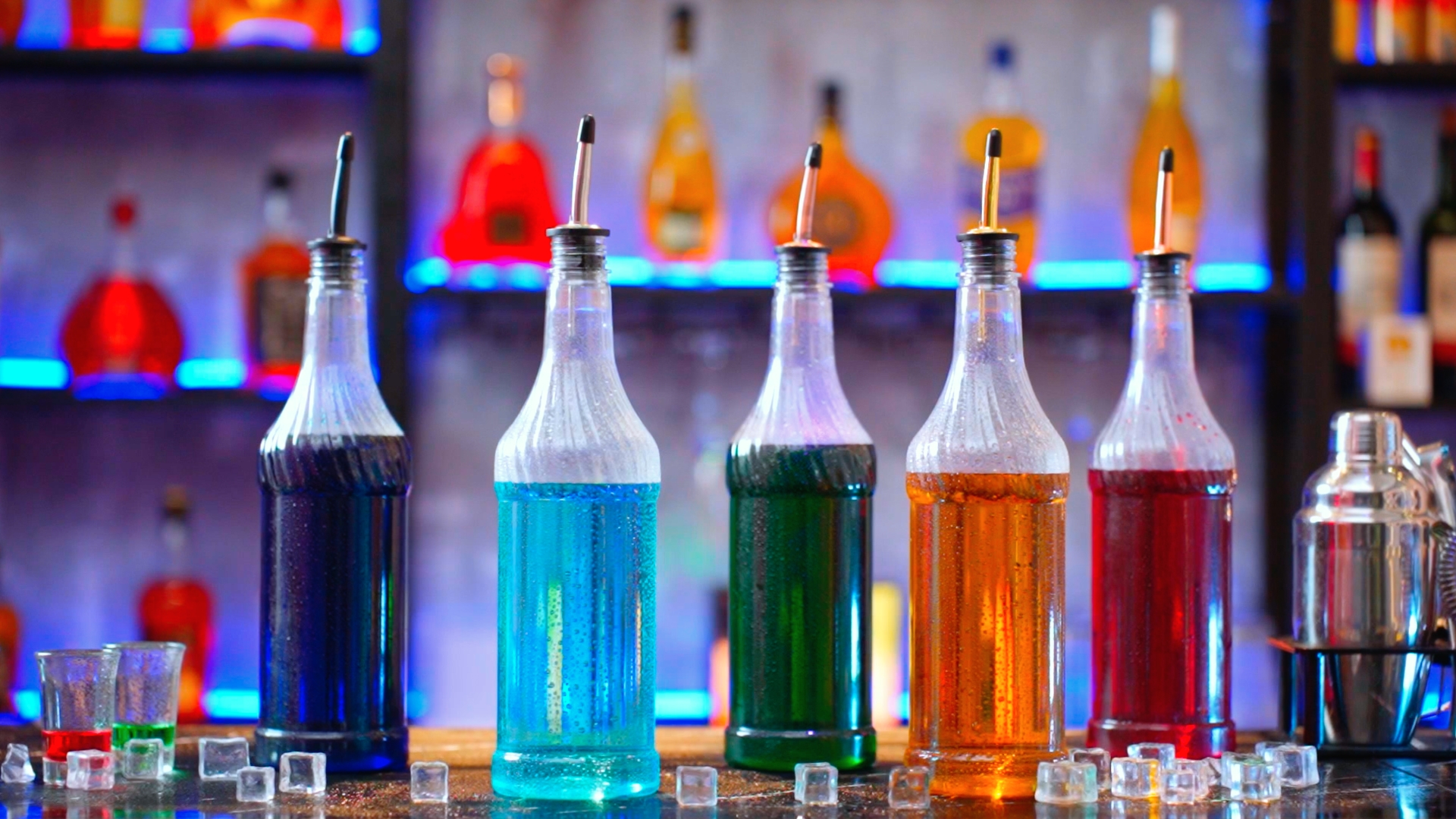 Maxcheck 6-Pack 16 Oz Plastic Long Neck Bottles With 12 Rainbow Pourers - Syrup & Liquor Dispenser Set - View #5