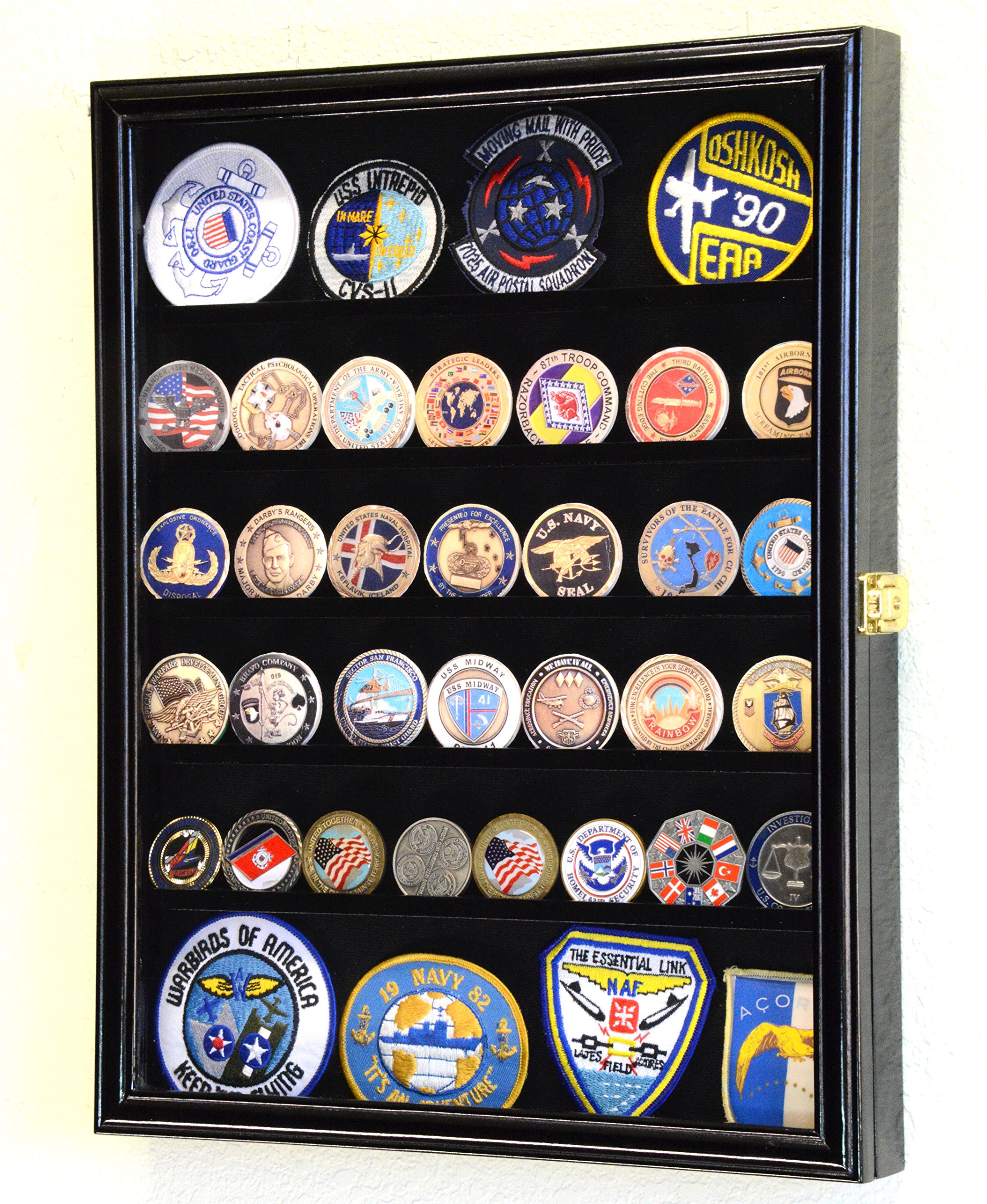 56 Challenge Coin Display Cabinet Shelves - Fully Adjustable - Larger Coins - 98% UV Black Finish