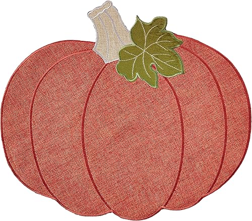 Miniatura 8 de Violet Linen Juego de 4 manteles individuales bordados de poliéster con diseño de calabaza de otoño y cosecha de Acción de Gracias, 12 x 18