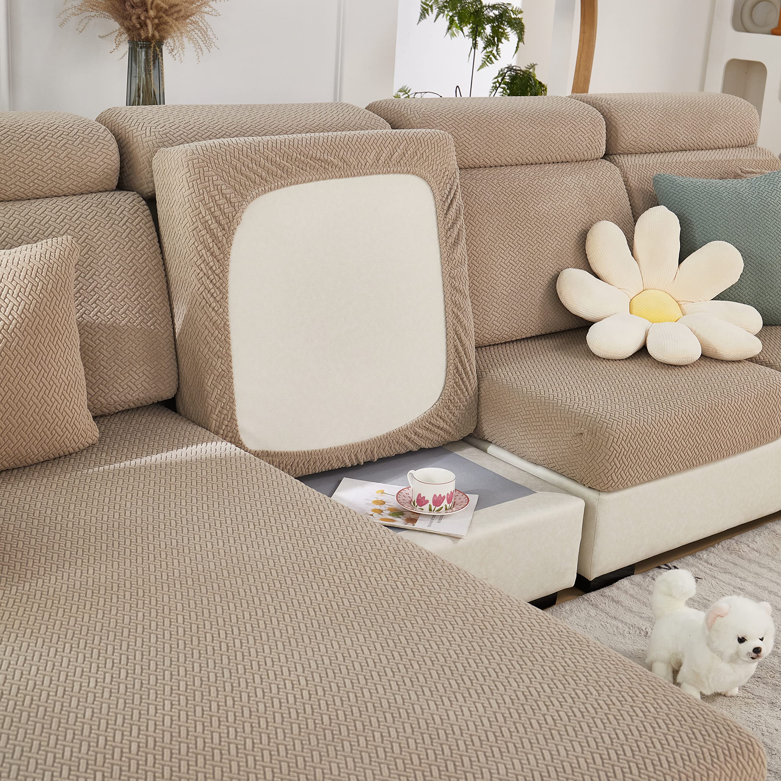 Couch Cushion Covers Sectional Sofa L Shape Slipcover Elastic Couch with  Chaise Lounge Cover Furniture Protector for Living Room (Length 61-73inch