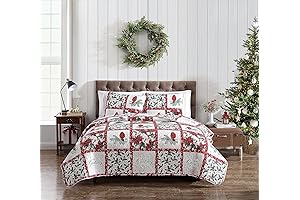 Beatrice Home Fashions Poinsettia Holiday Quilt Set