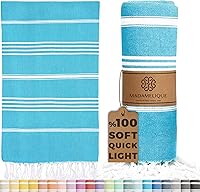 Vista 10 de Madamelique Toalla de playa turca con bolsa de playa, 39 x 74 pulgadas, toallas de playa prelavadas de gran tamaño, 100 % algodón, secado rápido