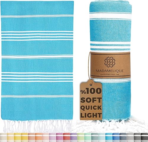 Miniatura 10 de Madamelique Toalla de playa turca con bolsa de playa, 39 x 74 pulgadas, toallas de playa prelavadas de gran tamaño, 100 % algodón, secado rápido
