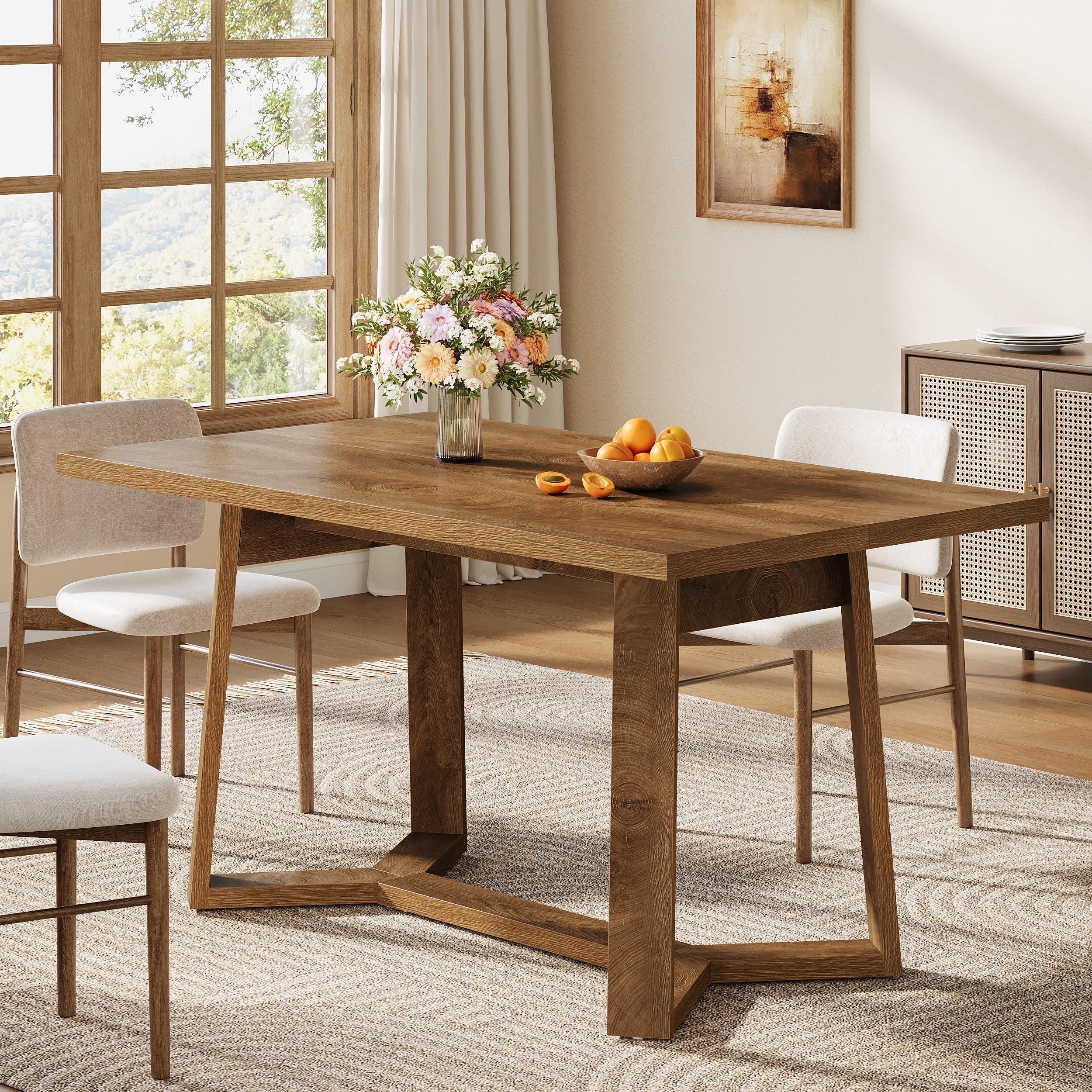 Tribesigns Mesa de comedor para 4-6 personas, 120 x 80 cm, moderna mesa de comedor de MDF con aspecto macizo, mesa de cocina rectangular - crea un ambiente acogedor