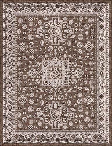 Unique Loom Outdoor Aztec Collection - Tejido plano geométrico moderno de transición para interiores y exteriores