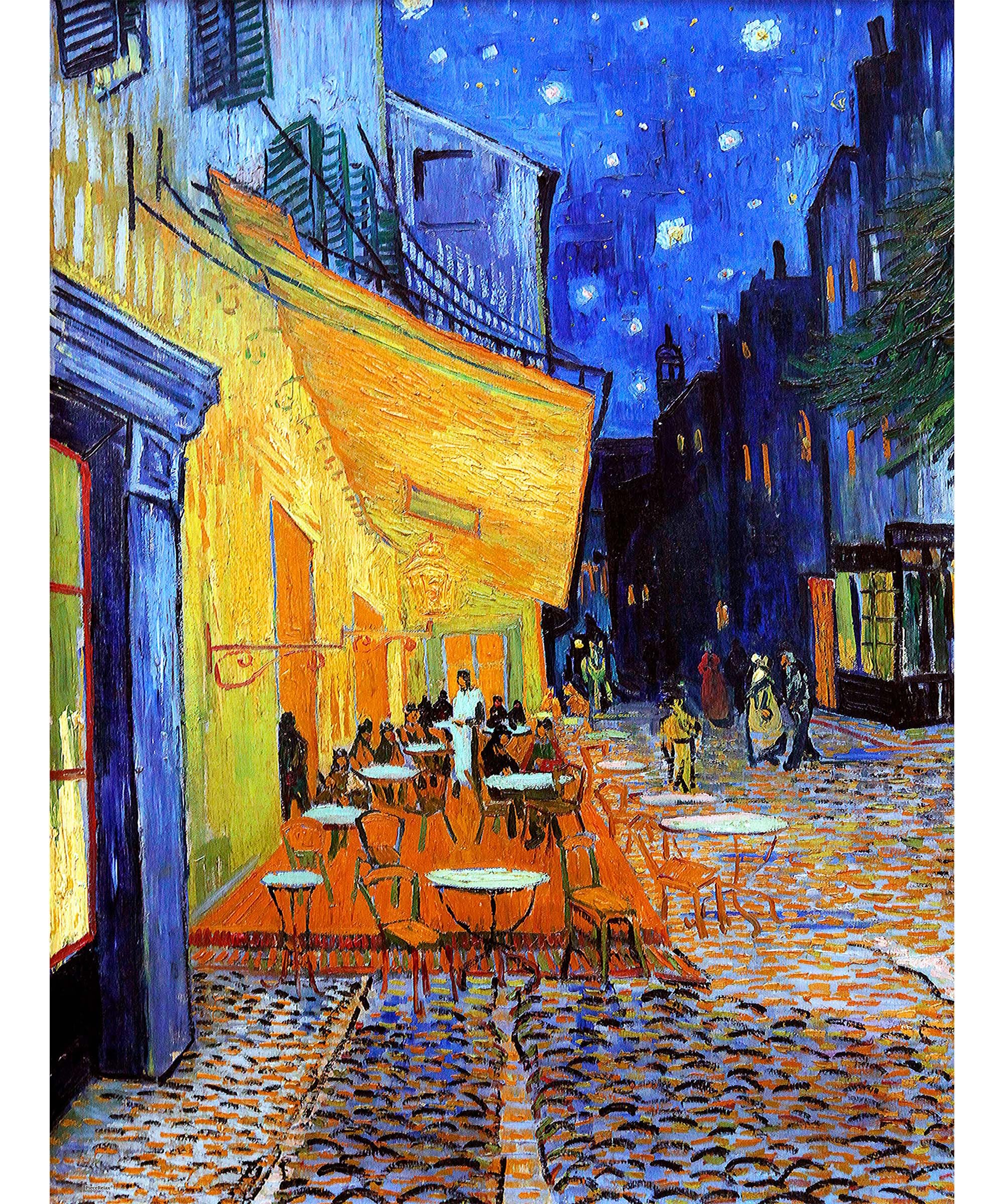 PieceRelax PieceClicks Plastic Jigsaw Puzzles for Adults 1000 Pieces Art Puzzle Vincent Van Gogh - Cafe Terrace at Night, Famous Painting Puzzle, 25.2 x 18.9 Inches [U1108]