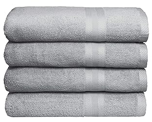 BOUTIQUO Premium Cotton 4 Pack Bath Towel Set - 100% Pure Cotton - 4 Bath Towels 27x54 - Ideal for Everyday use - Ultra Soft & Highly Absorbent - Light Grey