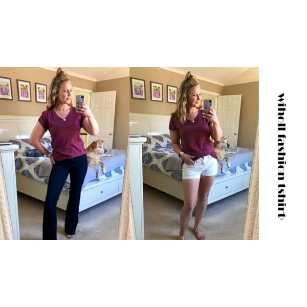 WIHOLL-Womens-Tops-V-Neck-Summer-Petal-Sleeve-Casual-Tshirts WIHOLL Womens Short Sleeve Tshirts Lightweight Loose Casual Tops GreyGreen L