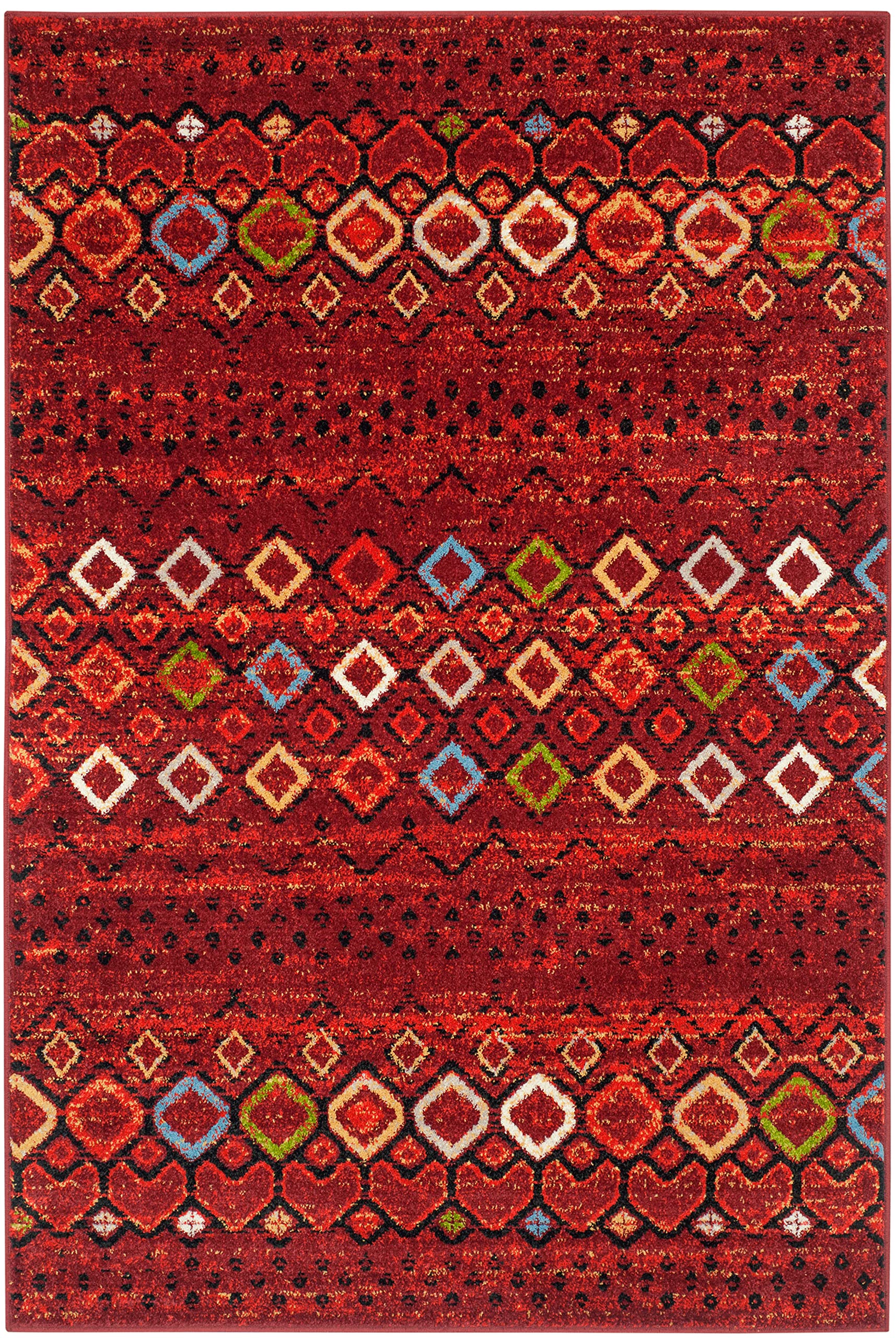 SAFAVIEH Tapis Boho pour Salon, Salle à Manger, Chambre à Coucher - Amsterdam Collection, Tapis à Poil Court, Rouge Terracotta et Multi, 122 X 183 cm