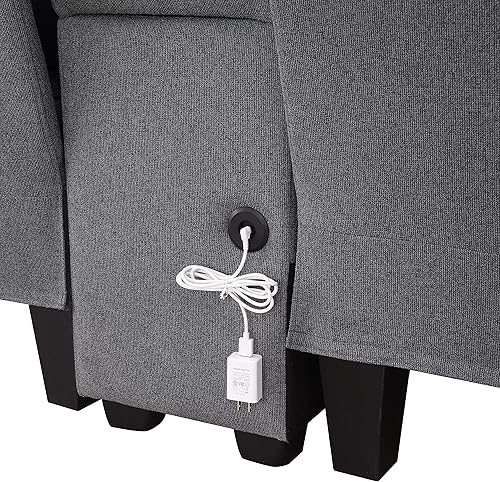 Miniatura 8 de Sofá tapizado de 4 asientos de 114.2 pulgadas con mesa de centro almacenable y 2 portavasos, sofás de tela de lino con 2 puertos USB con cable o