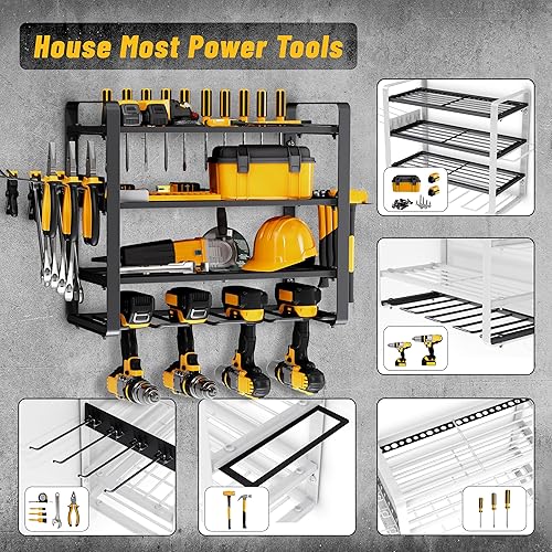 Miniatura 4 de Zhirxo Organizador de herramientas eléctricas, soporte de pared para 4 taladros (4 capas)