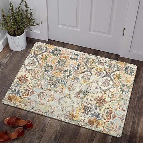 Lahome Boho Floral Medallion Area Rug - 2x3 Washable Entryway Rug Bedroom Beside Small Throw Rug Non-Slip Distressed Bohemian Vintage Accent Rug Carpet for Door Mat Bathroom (2x3,Multicolor)