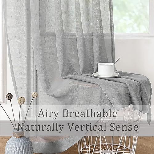 Miniatura 3 de Panel de cortina transparente beige de 95 pulgadas de largo, de lino sintético, cortina para ventana de sala de estar bohemia con 8 ojales de metal,