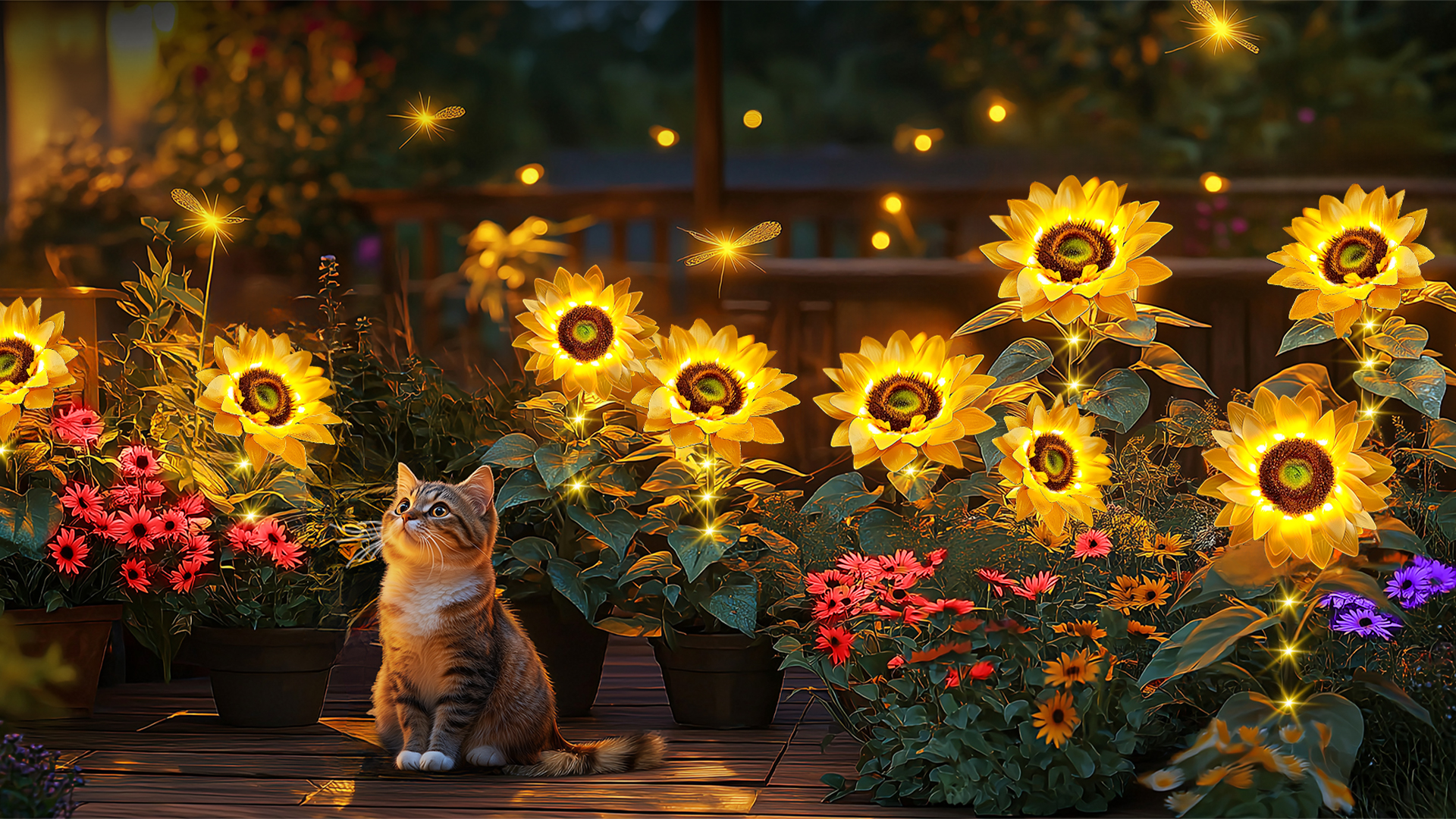 NESSTU Solar Flowers Outdoor Waterproof: 3 Pack 9 Silk Sunflower