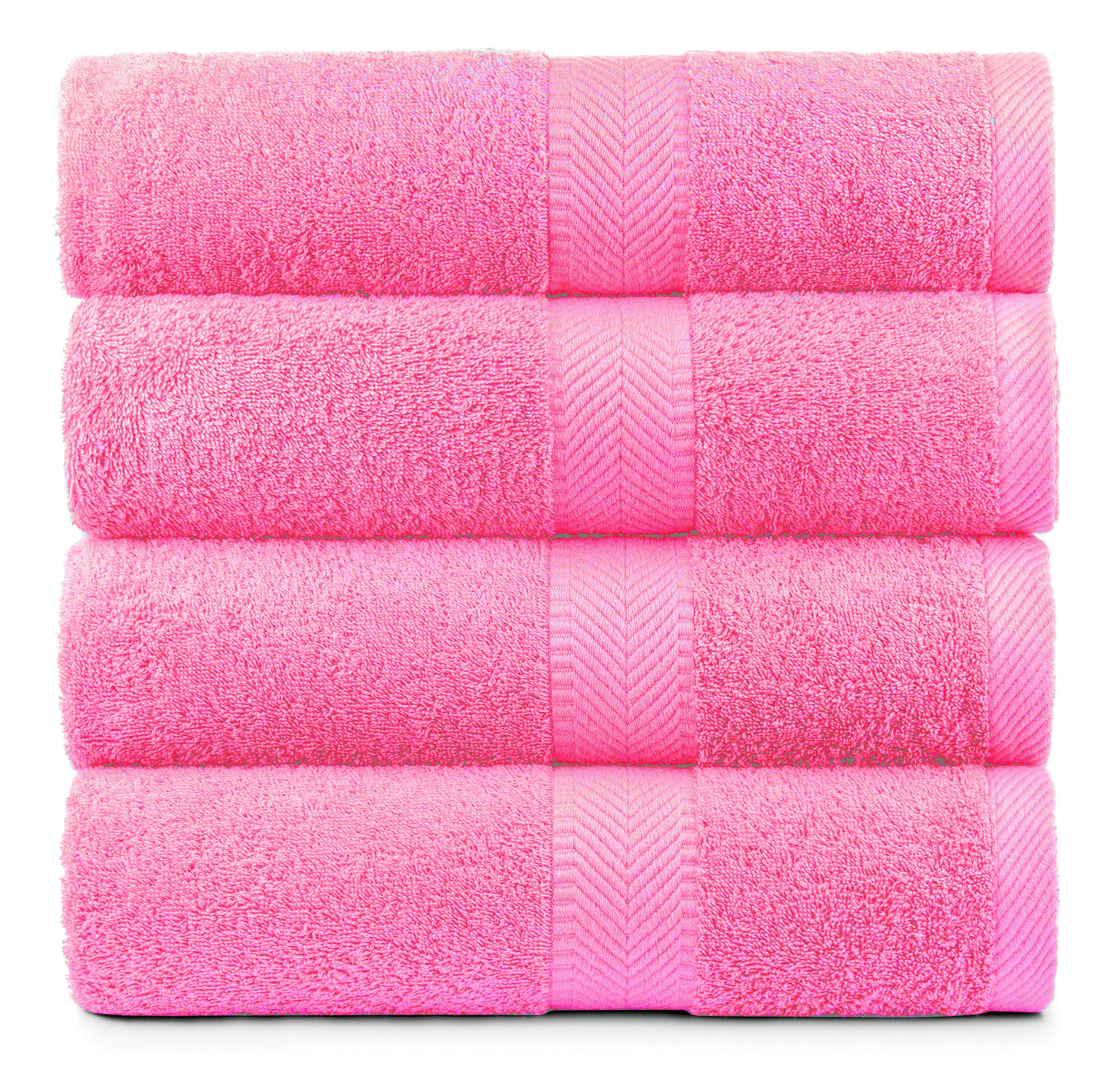 BY LORA Premium Natural Water Absorbent Bath Towel Set - Soft, Eco-Friendly, 100% Cotton Towels for Home, Spa & Gym - Pink - 4-Pack
