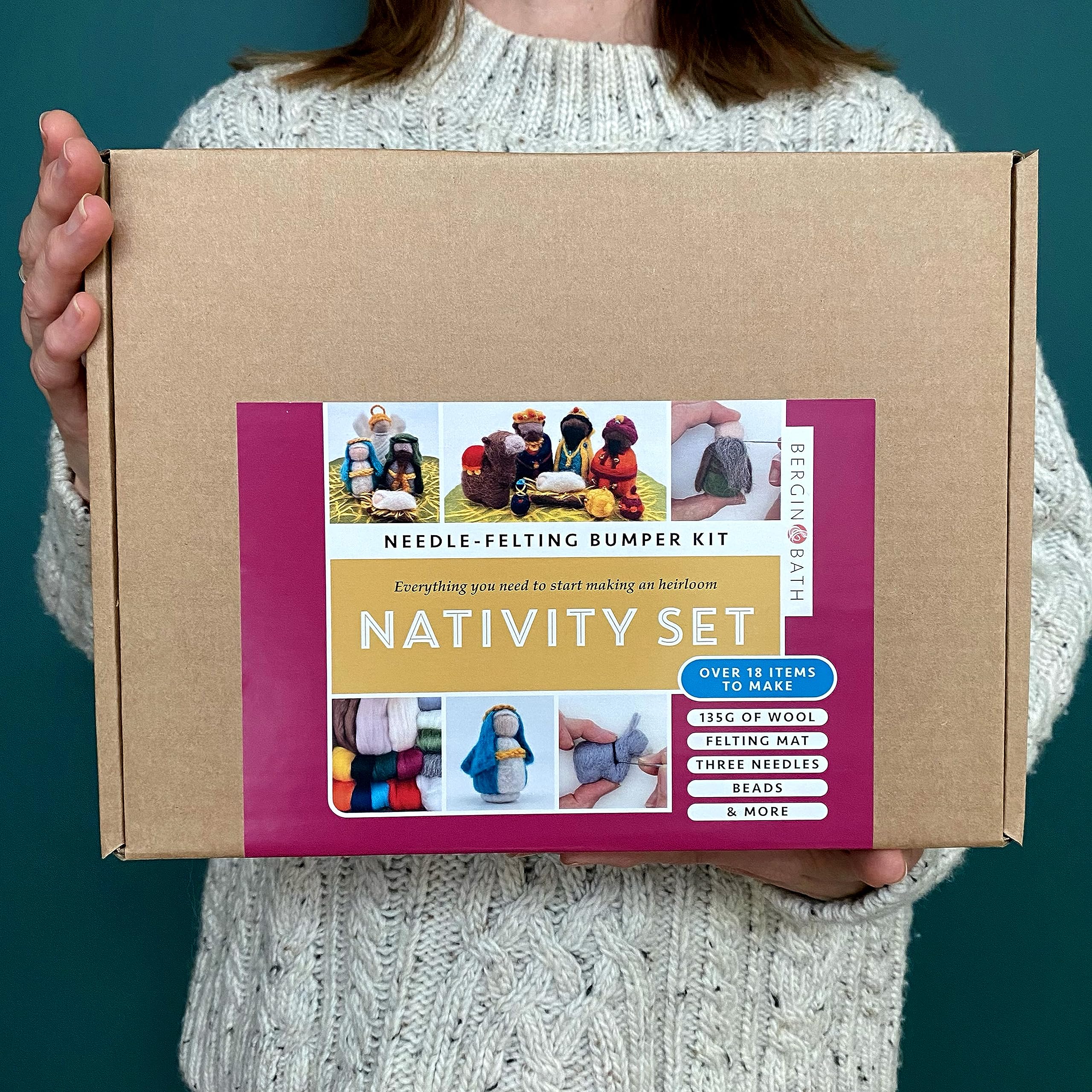 Bergin & Bath Needle Felting Bumper Kit - Nativity Craft Set for Adults and Teens Gift, Planet-Friendly Wool - Image 2
