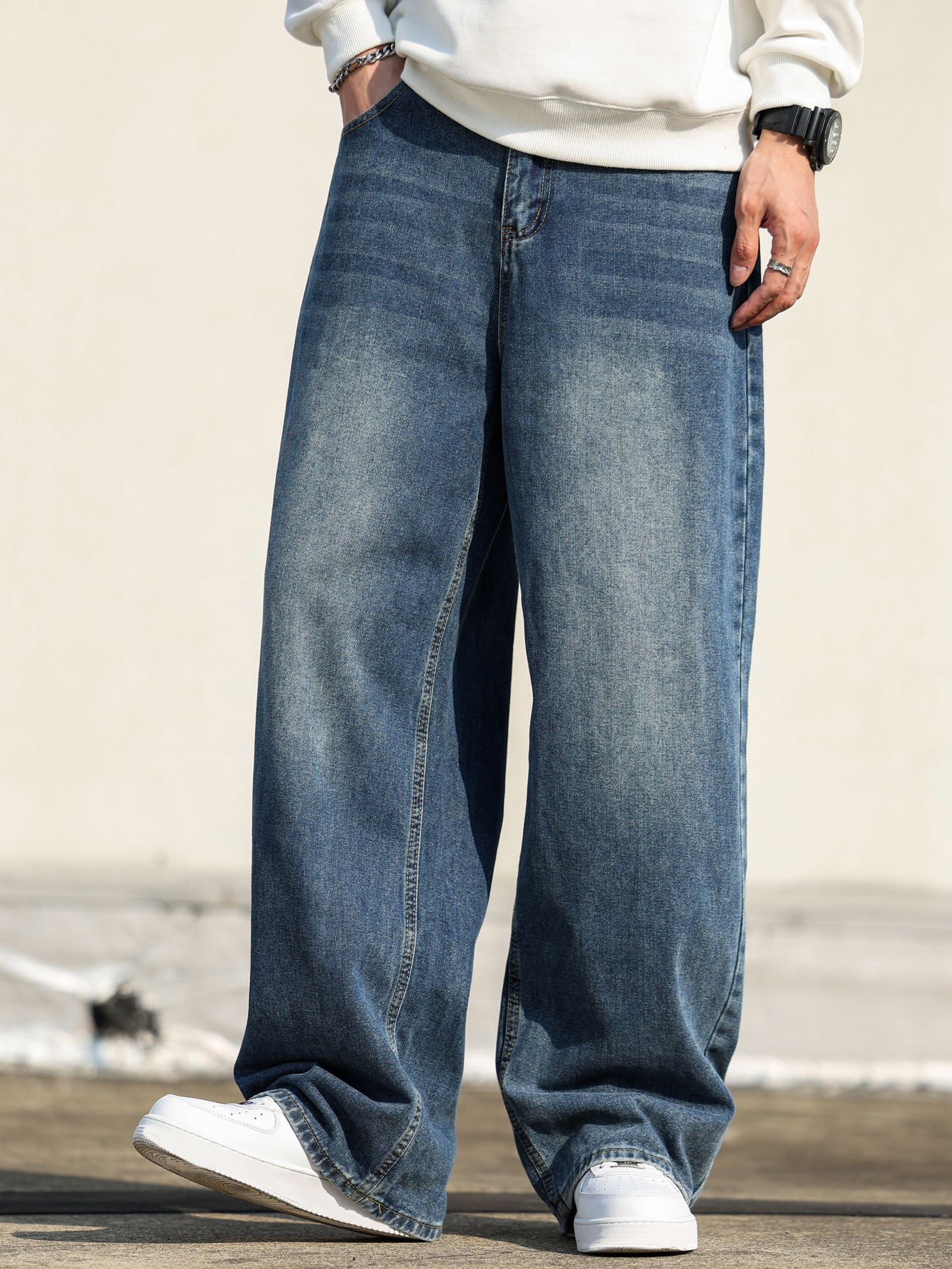 Zewool Heren Baggy Jeans Wijde Been Skater Hip Hop Skateboard Jeans Casual Losse Denim Broek Y2k Streetwear, XXL