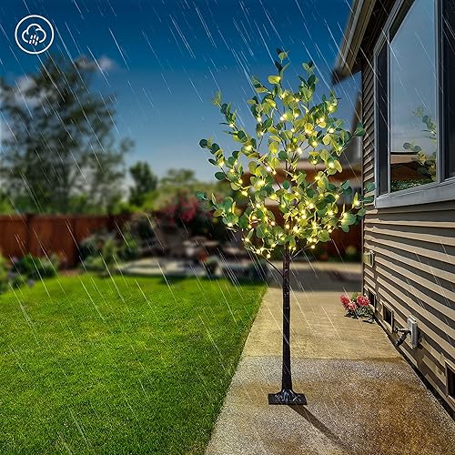 Miniatura 3 de Lightshare Árbol de eucalipto iluminado de 5 pies, 162 LED blanco cálido, vegetación artificial con luces para boda, vacaciones, hogar, fiesta,