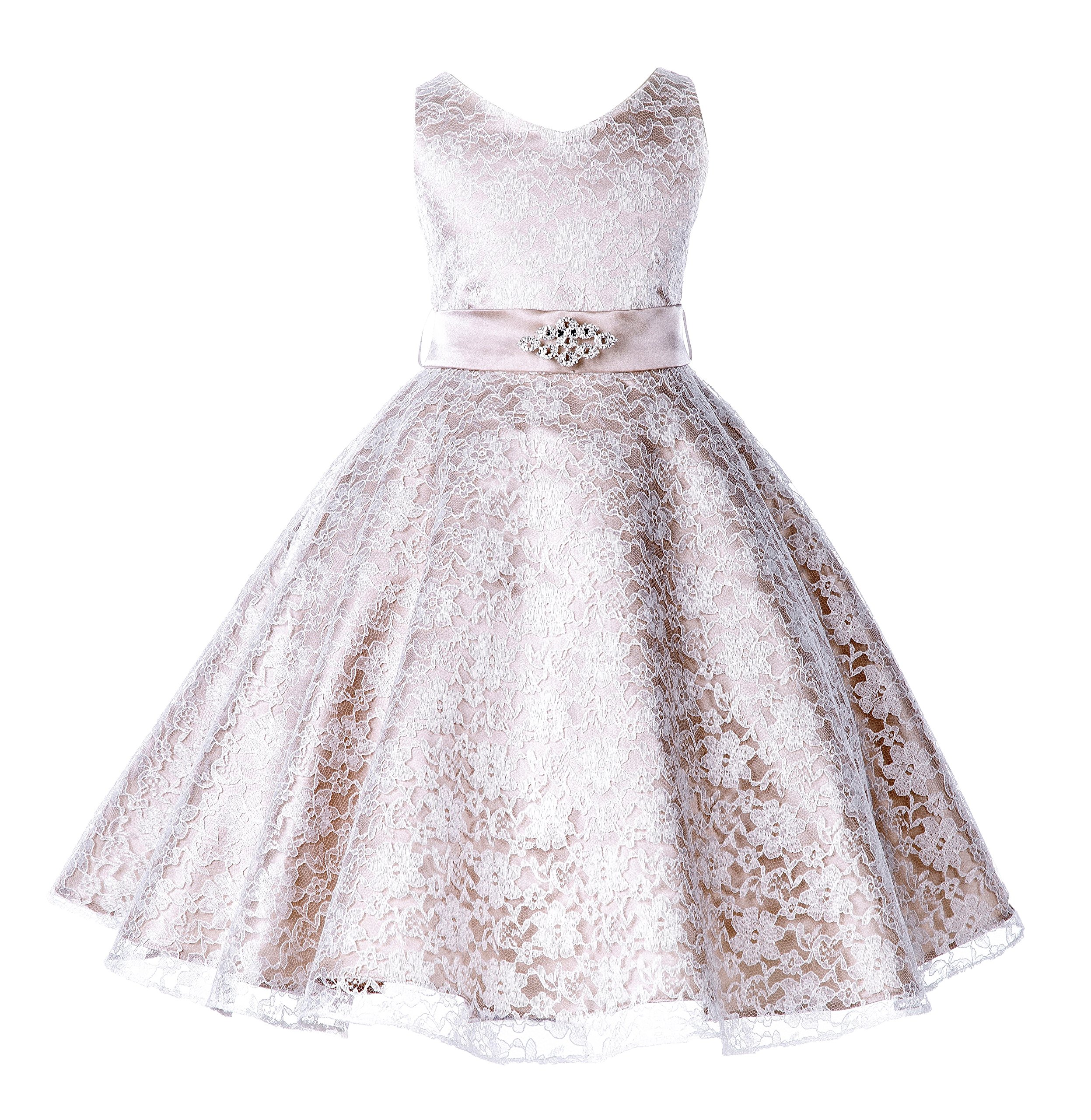 DressForLess Lovely Lace V-Neck Flower Girl Dress (4-16)