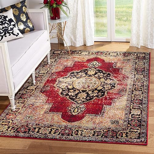 SAFAVIEH Vintage Hamadan Collection - Alfombra de área de 5.3 x 7.6 pies, color rojo y multicolor, diseño oriental tradicional persa, no desprende