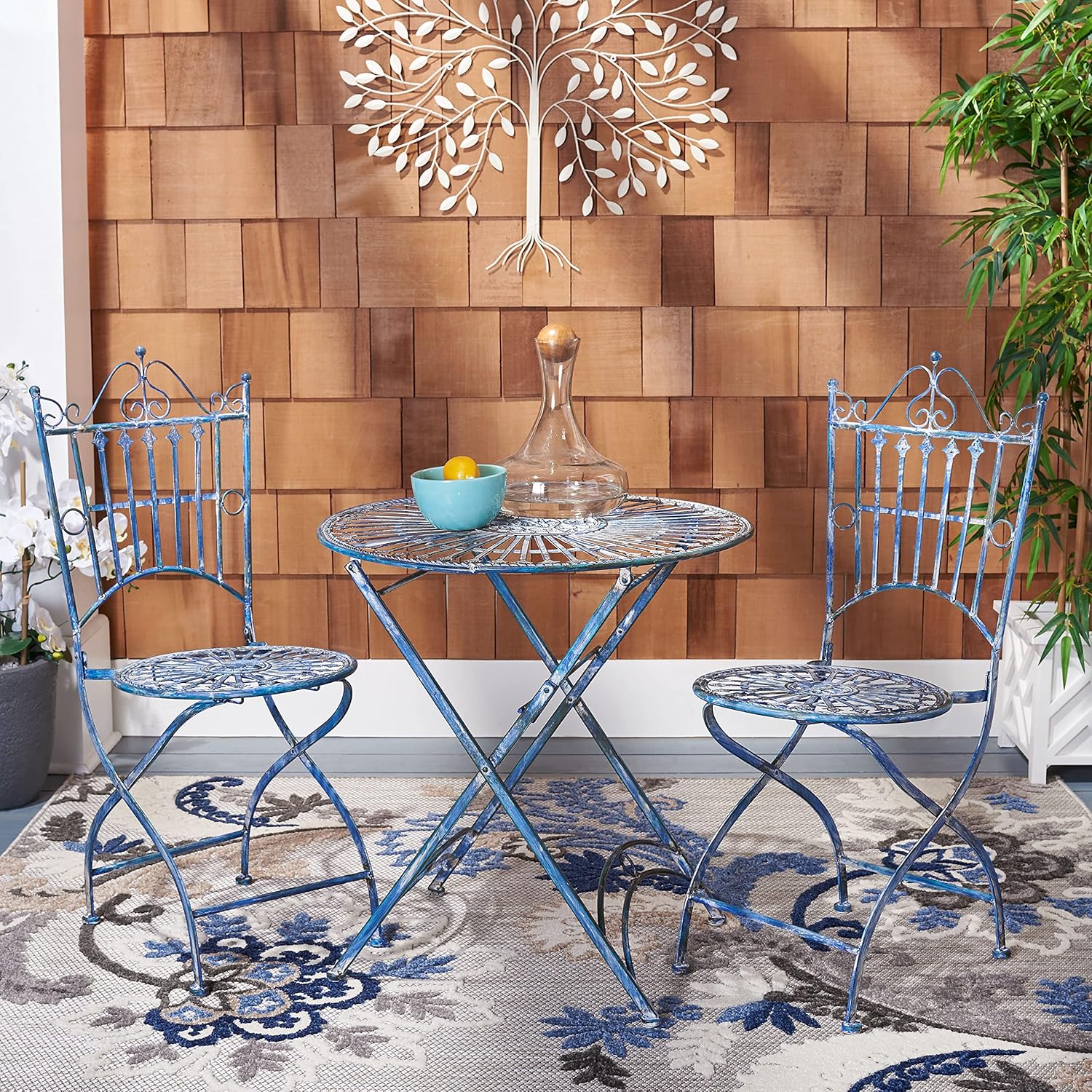 Safavieh Outdoor Collection Belen Antique Blue 3-Piece Bistro Set