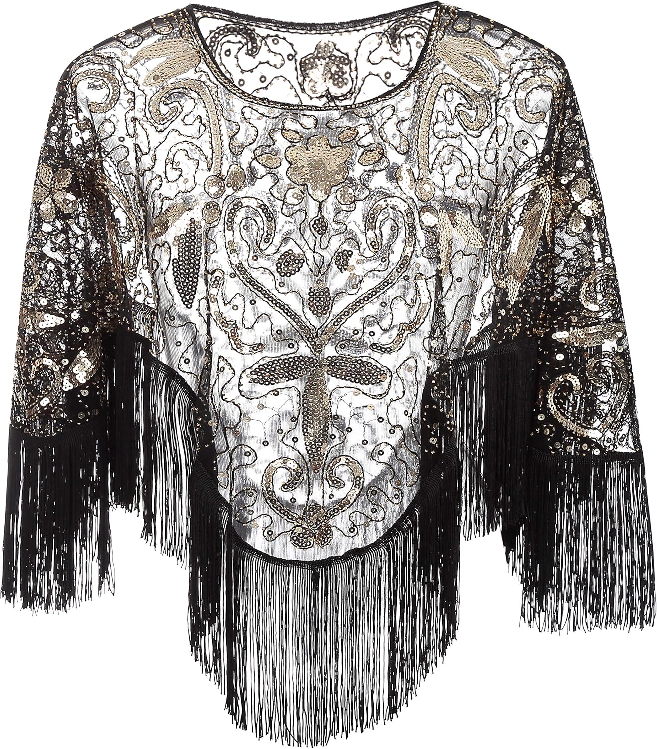 1920s Shawl Wraps Sequin Beaded Evening Cape for Gatsby Party Bridal Shawl Women Evening Cape Flapper Cover Up