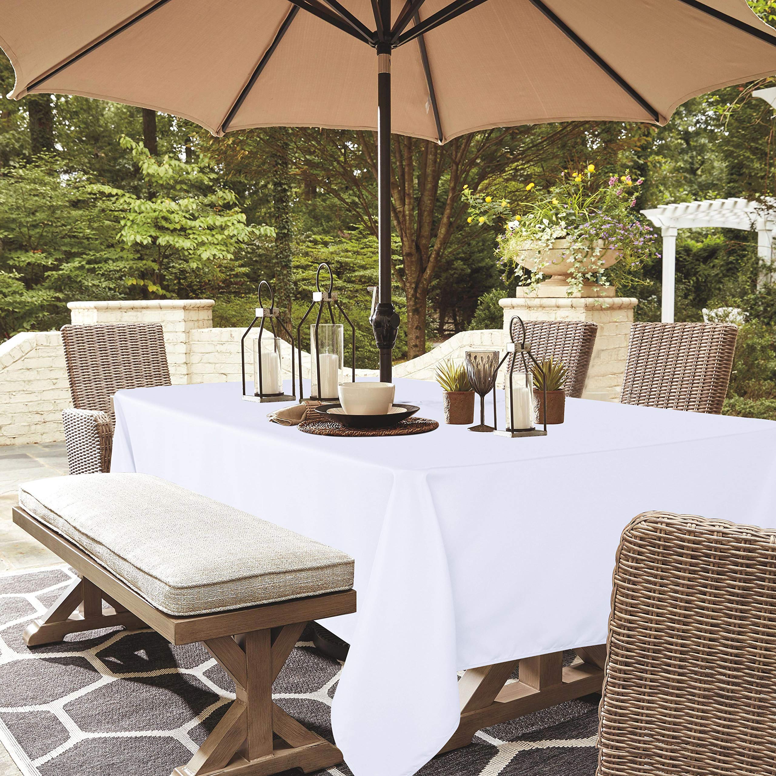 LUSHVIDA Tovaglia Rettangolare Per Esterni Con Foro E Cerniera Per Ombrellone - 152x250 Cm Beige - Impermeabile E Antimacchia - 4