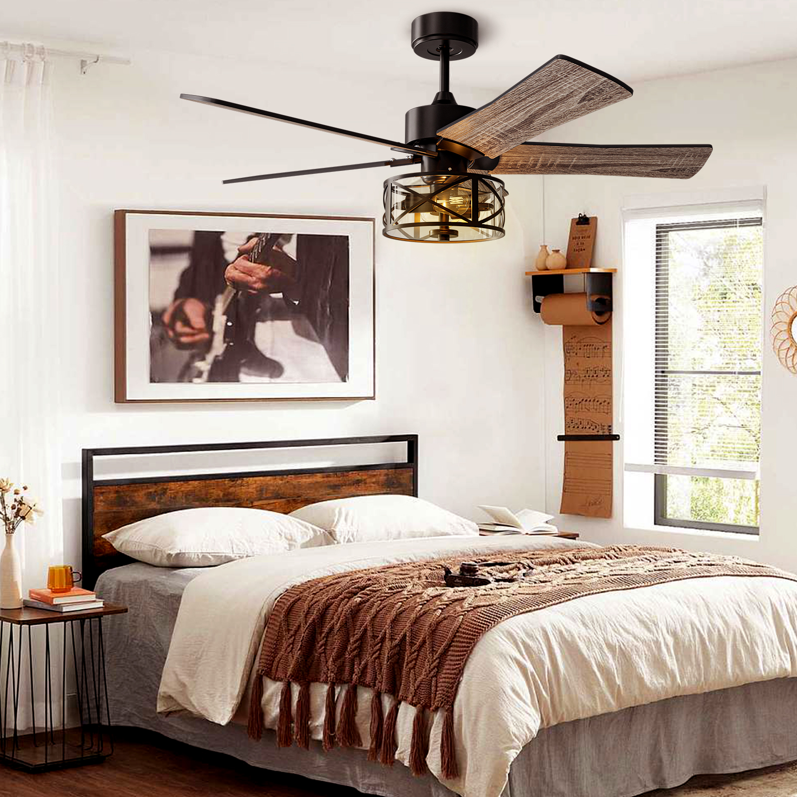 Farmhouse Ceiling Fan with Lights, 48 Inch Vintage Ceiling