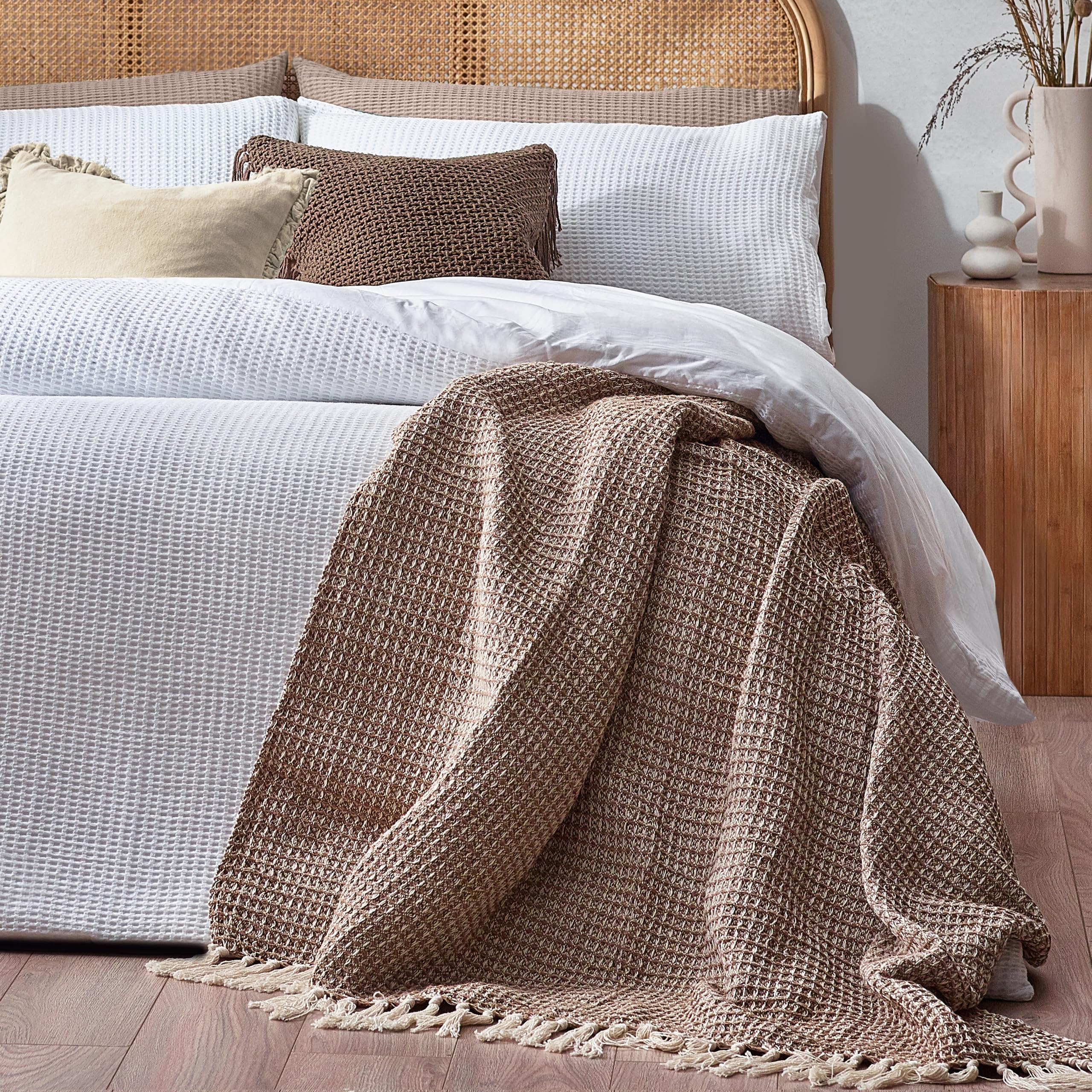 Furn. Yard Chunky Waffle Cotton Duvet Cover Set - Textured Waffle Weave OEKO-TEX Certified (White - Double) - Image 3