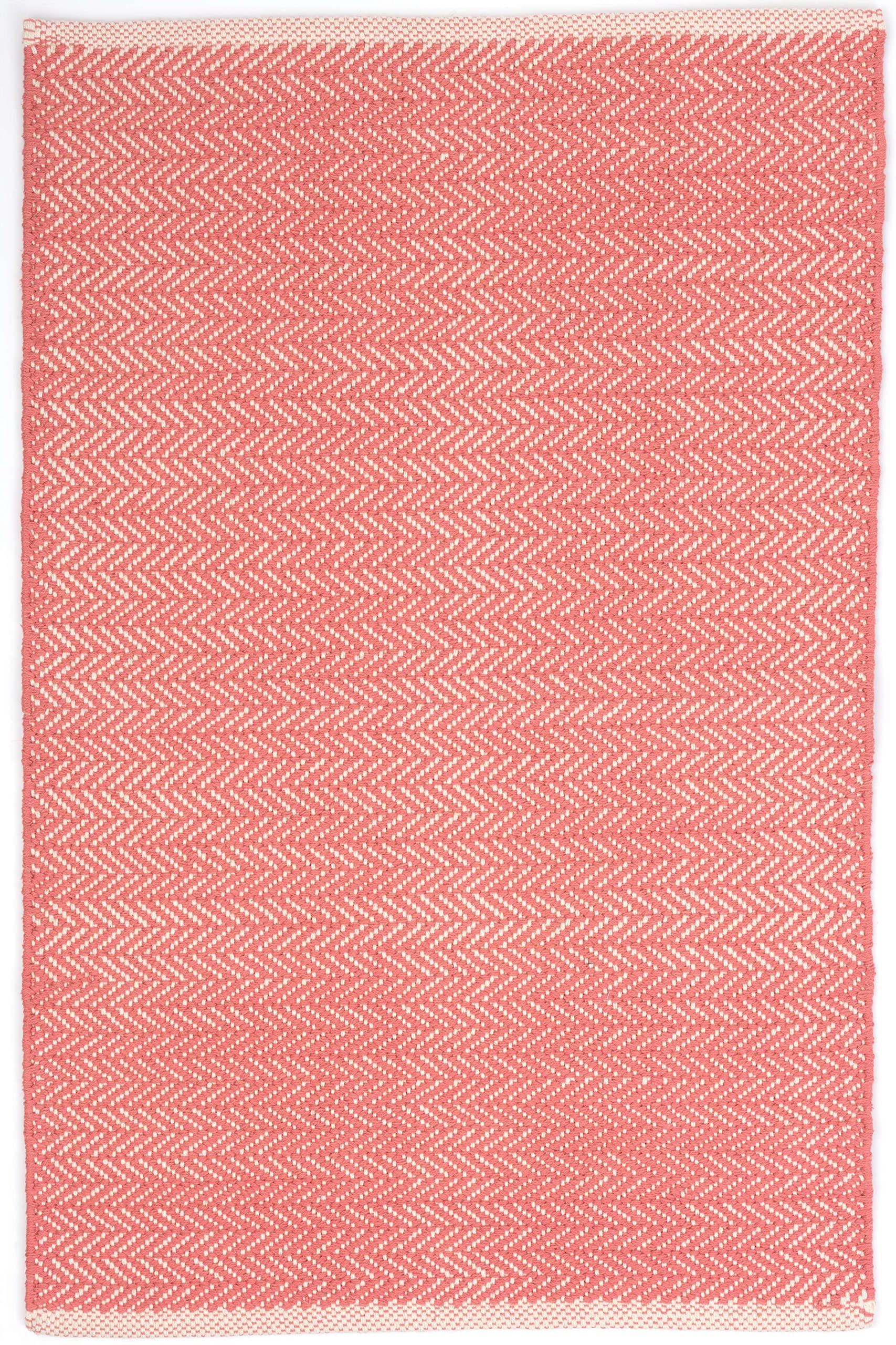 Dash and Albert Herringbone Cotton Area Rug - 2' x 3' Coral Geometric Handwoven Accent Rug - Durable, Lightweight, High Traffic Areas Hallway, Bedroom