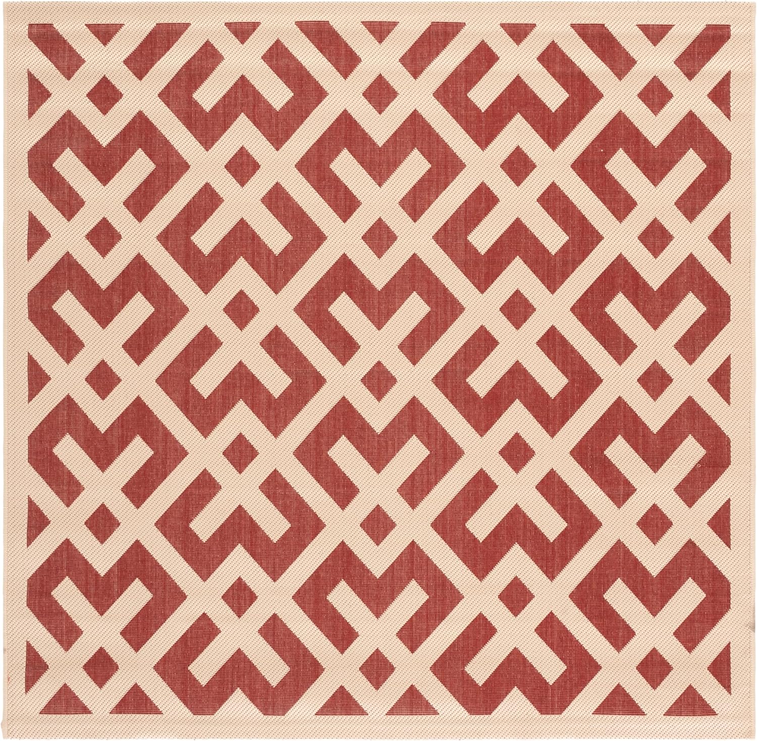SAFAVIEH Washable Rug Outdoor Courtyard Collection - 5'3" Square, Red & Bone, Non-Shedding & Easy Cleaning, Ideal for Patio, Backyard, Mudroom (CY6915-238)