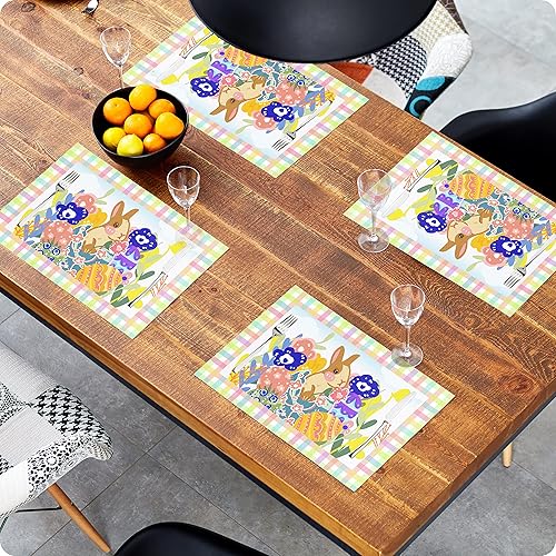 Miniatura 2 de Juego de 4 manteles individuales de Pascua con diseño de conejito de conejo, mantel individual para mesa de comedor de primavera, vintage, búfalo
