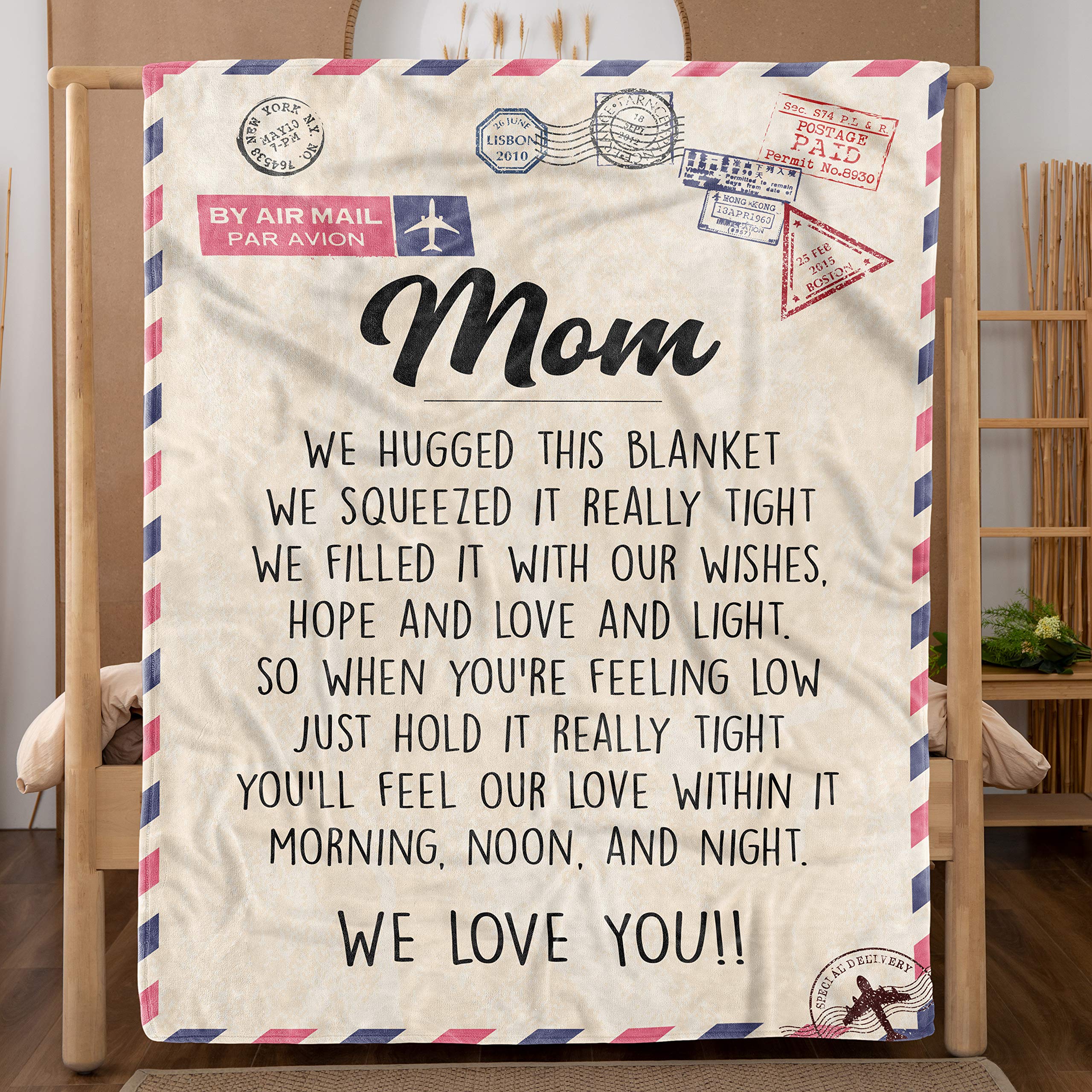 Mama deken, deken voor mama geschenken, moeder dekens van dochter, verjaardag voor moeder van zoon, I Love You Mom Knuffel Cadeaus voor moeders, moeder flanellen deken 50 X 60 (koraalblauw