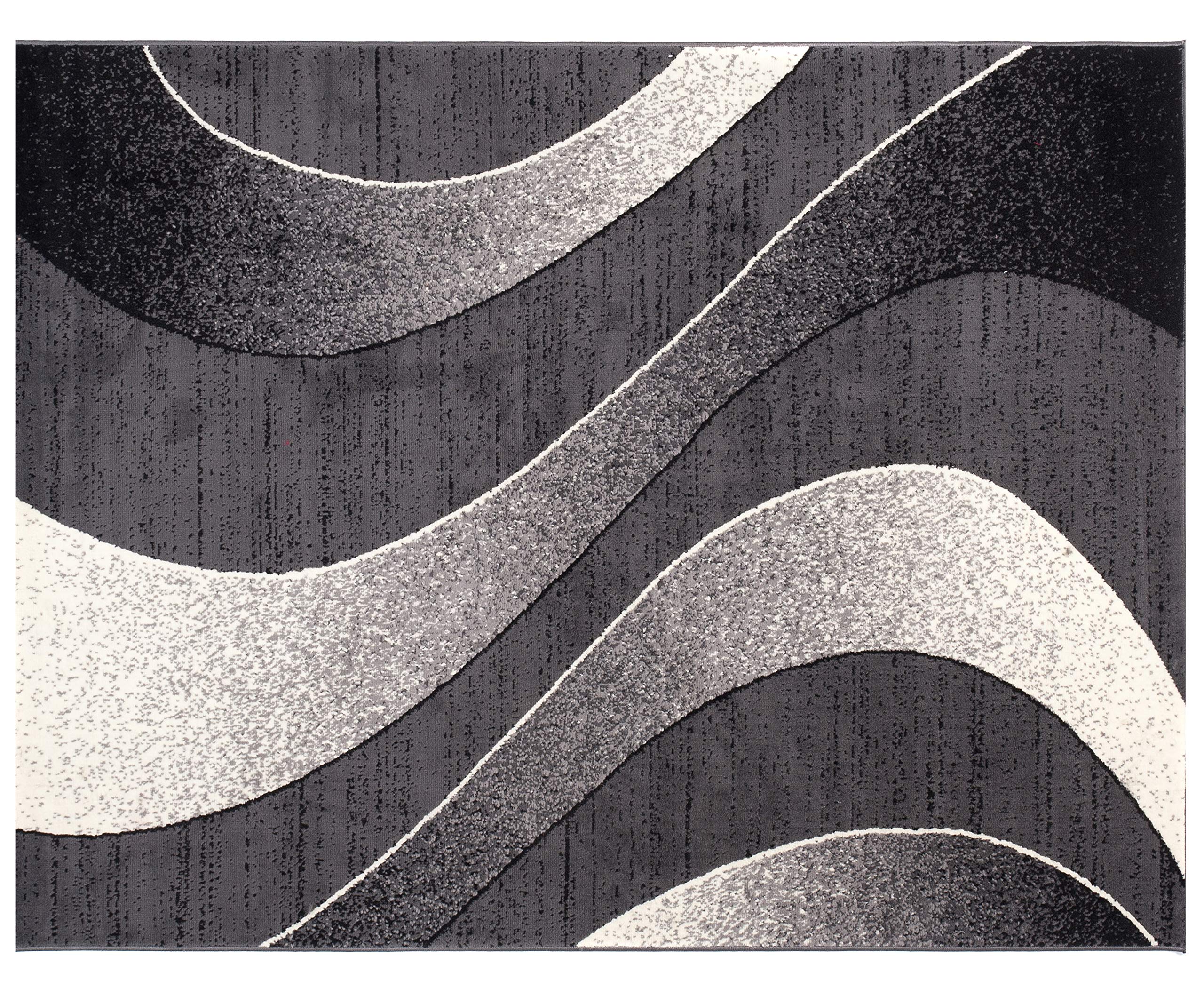 TAPISO Dream Teppich Läufer Flur Brücke Modern Streifen Wellen Streifen Muster in Dunkelgrau Creme Schwarz Korridor Wohnzimmer ÖKOTEX 80 x 520 cm