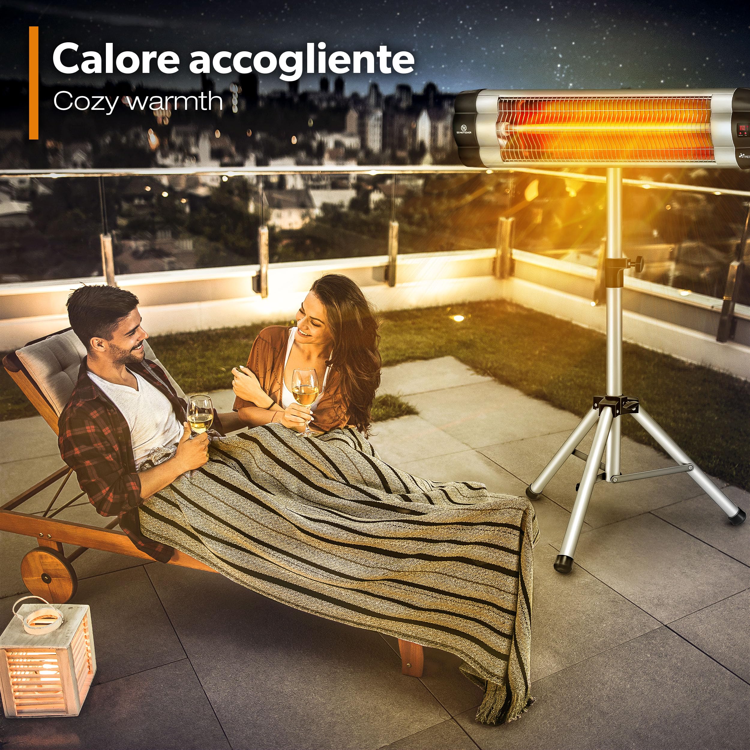TRESKO Riscaldatore ad Infrarossi 2500W con Telecomando 3 Livelli Calore Stufa Elettrica Esterno Altezza Regolabile