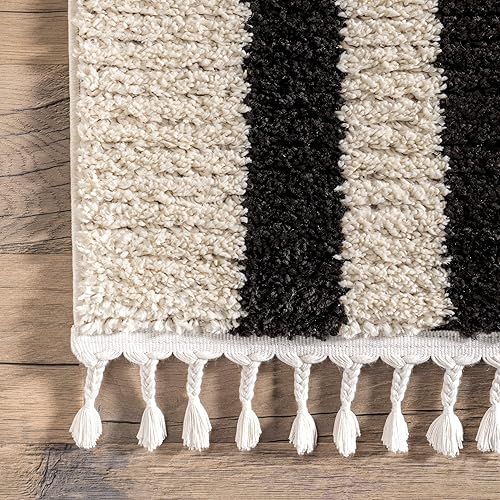 Miniatura 5 de nuLOOM Stefanie - Alfombra abstracta con borlas, 5 pies 3 pulgadas x 7 pies 7 pulgadas, color beige