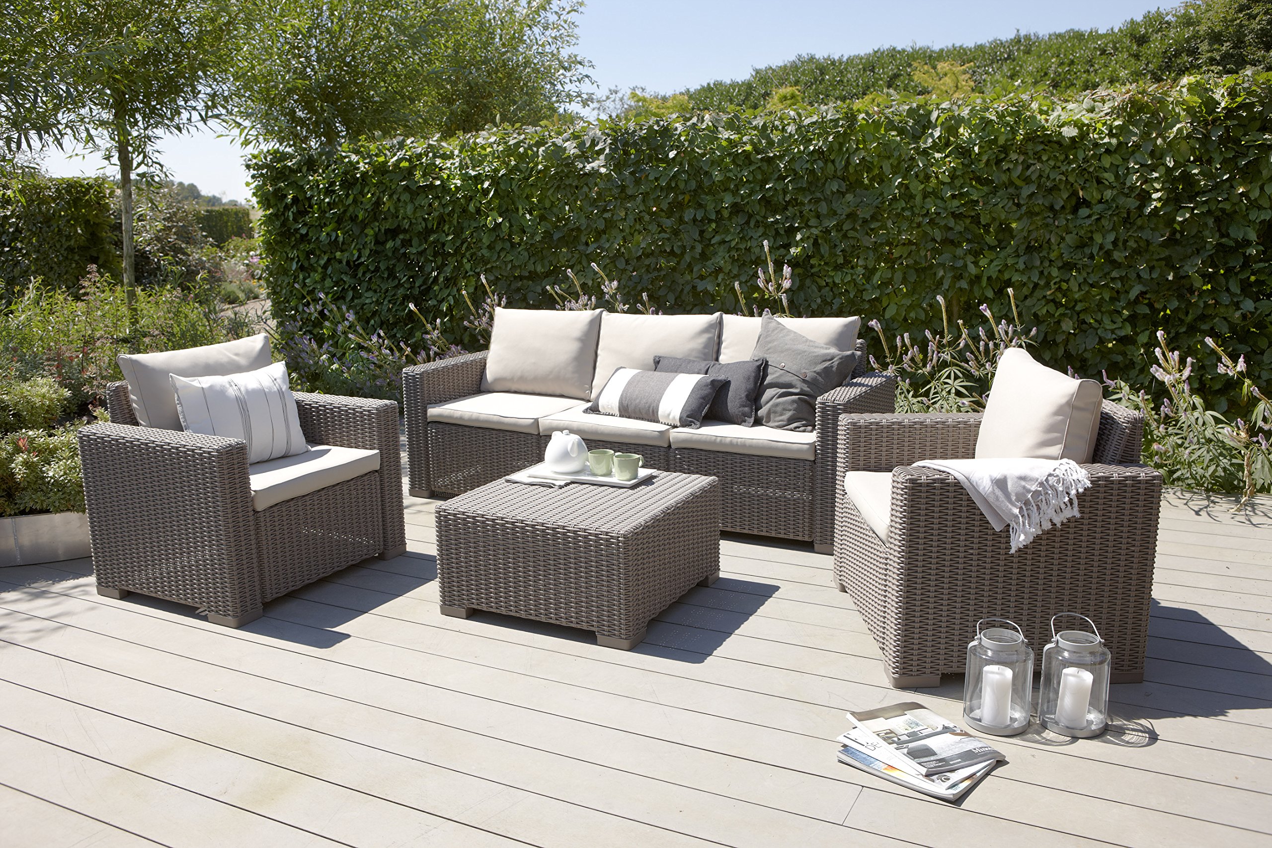 Allibert by Keter California Table d'appoint en plastique pour jardin, terrasse et balcon, ronde, aspect rotin, carrée, cappuccino, 68 x 68 x 35 cm