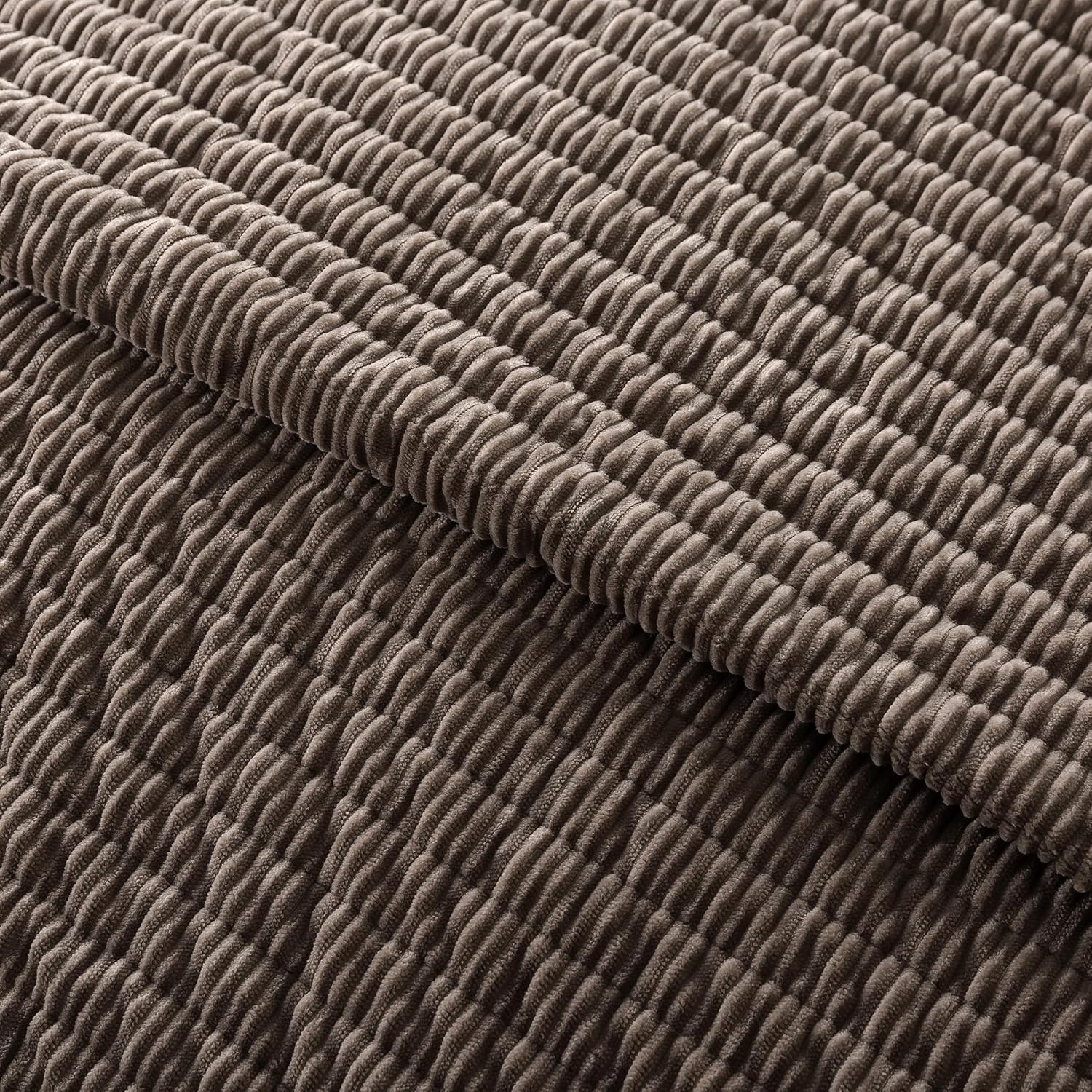 WDCOZY Velvet King Size Quilt Set - Beige Striped Soft Lightweight Bedspread, Tan Neutral Ribbed Farmhouse Country Rustic Coverlet, Taupe Camel Modern Bedding Kakhi Warm Thin Comforter, 3 Pieces - Image 8