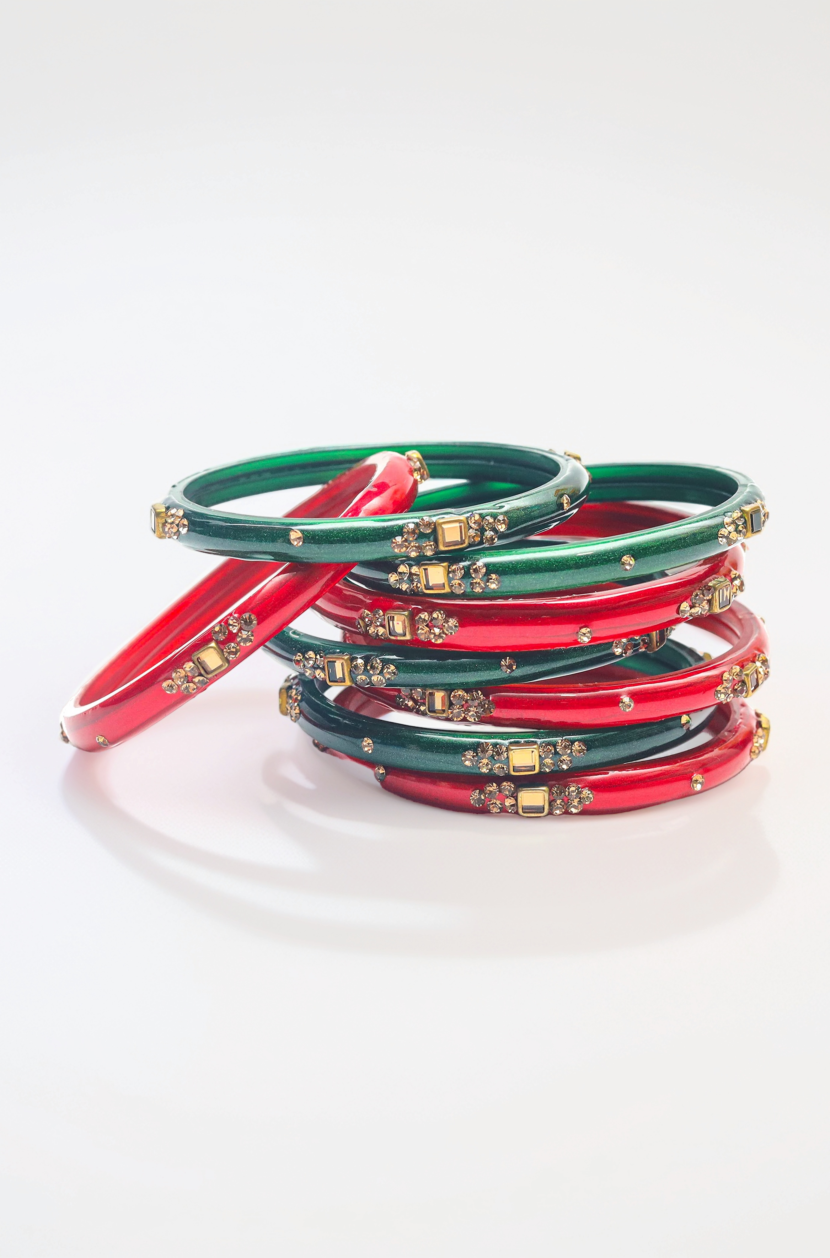 - Traditional Glass Kada Bangles Set for women & girls Glossy Bangles Gemstone stone work Red Green Yellow Pink multicolor glass Kade