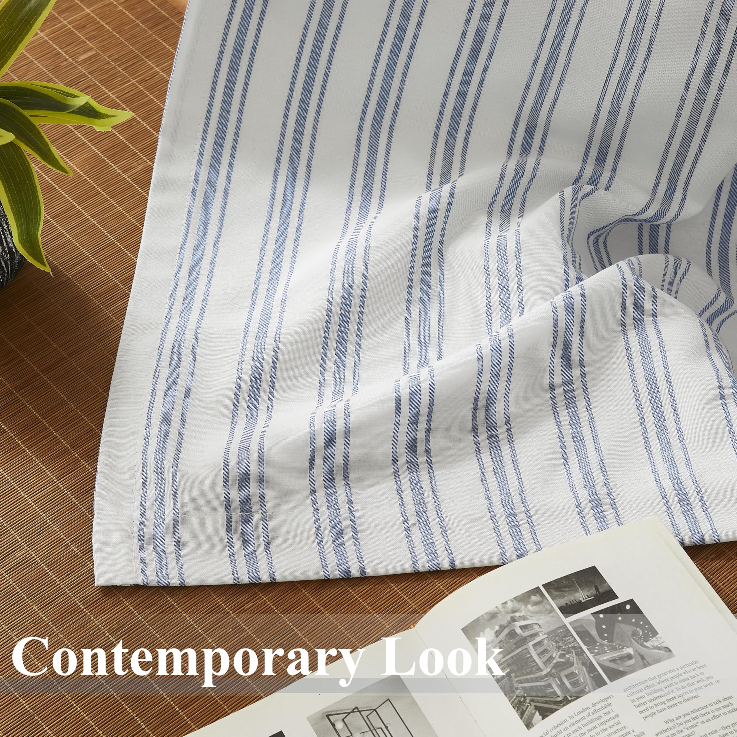ZJDECOR Blue Striped Blackout Curtains 84 Inches Length,Ticking Stripe on White Cotton Blended Light Filtering Fabric with White Liner,Modern Bedroom Window Treatment,Back Tab Rod Pocket,55" Wx84 Lx2 - Image 4